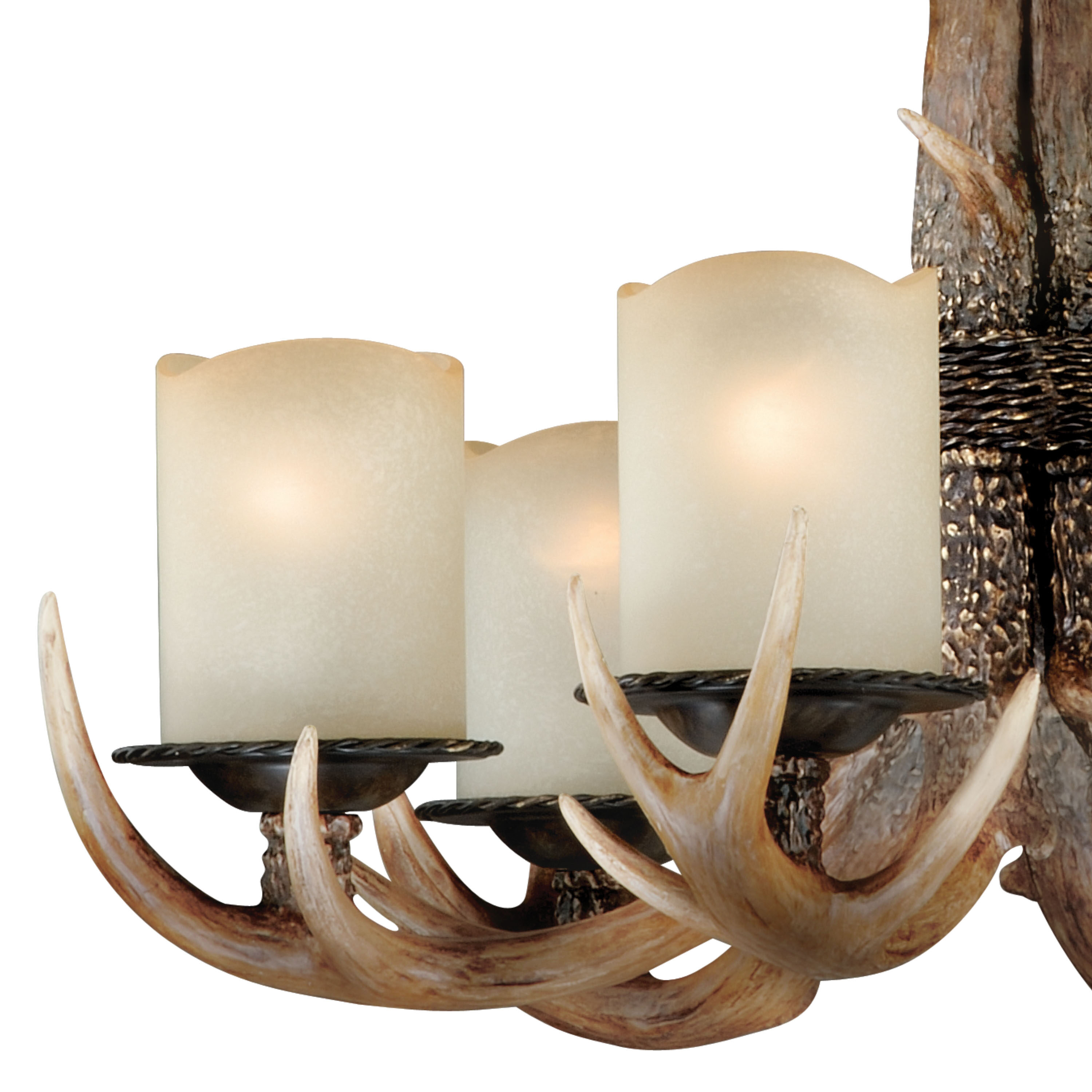 Rustic Antler-Inspired 6-Light Chandelier in Creme Cognac and Black Walnut