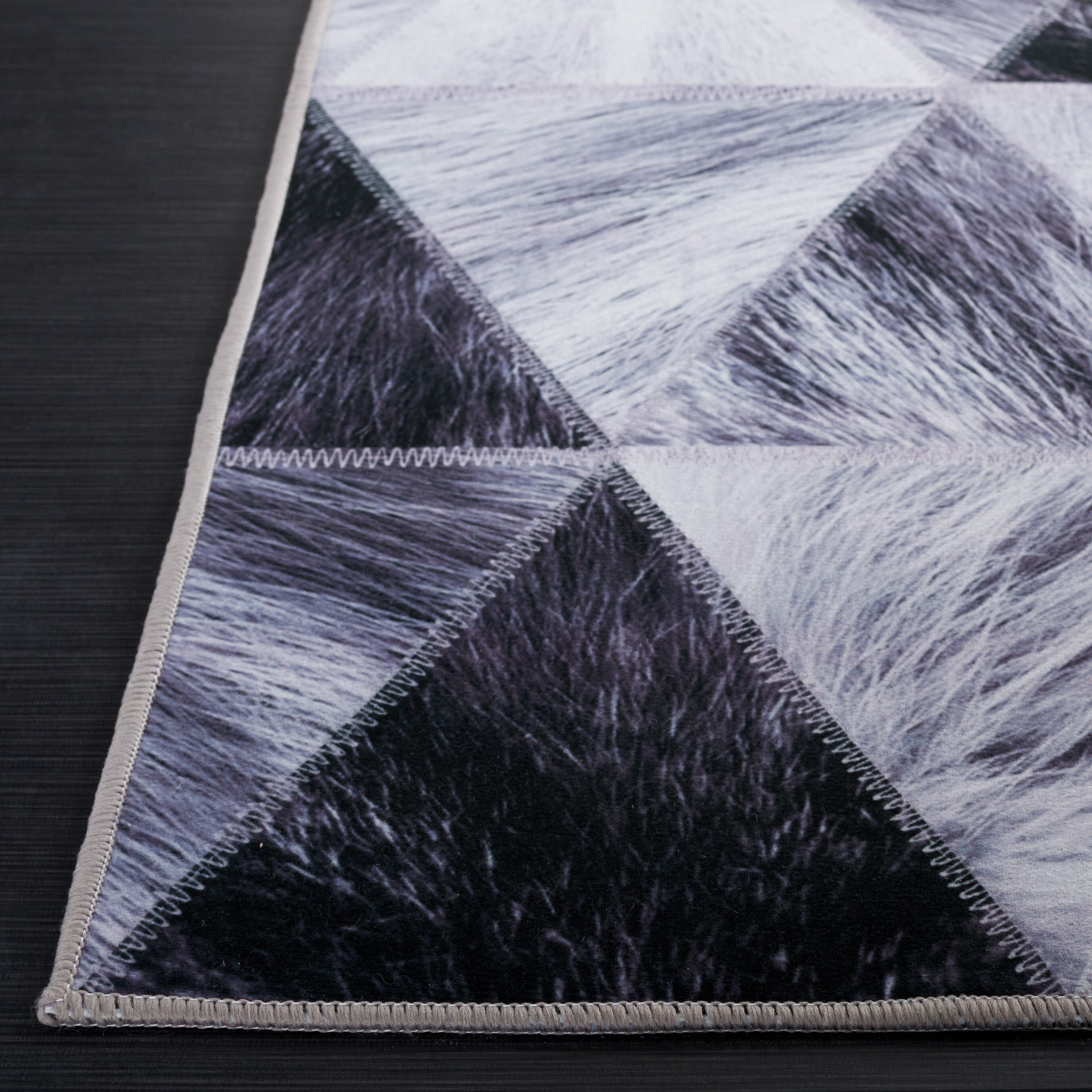 Gray Rectangular Washable Synthetic Rug with Non-slip Backing