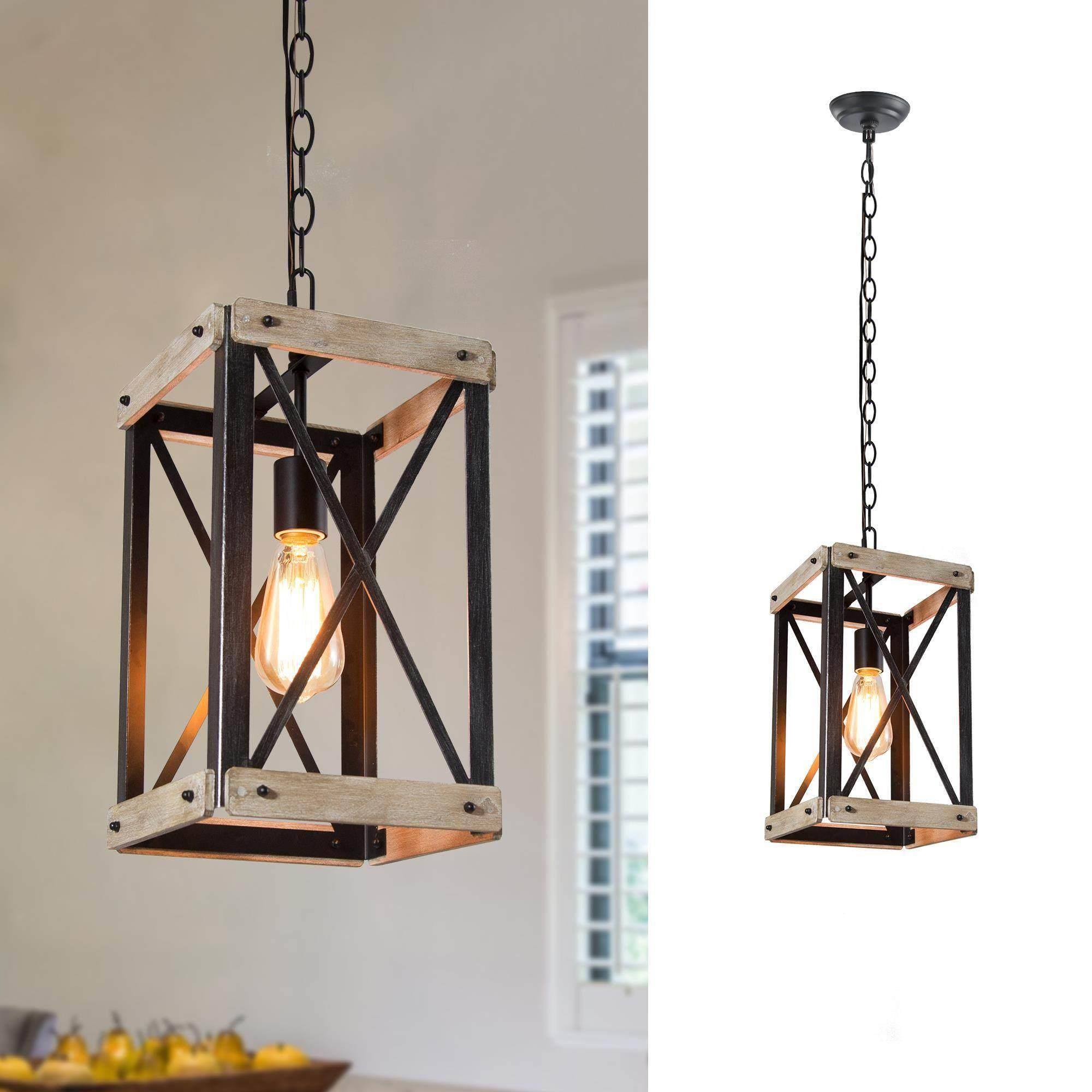 LNC Laius 1-light Solid Pine Wood and Matte Black Farmhouse