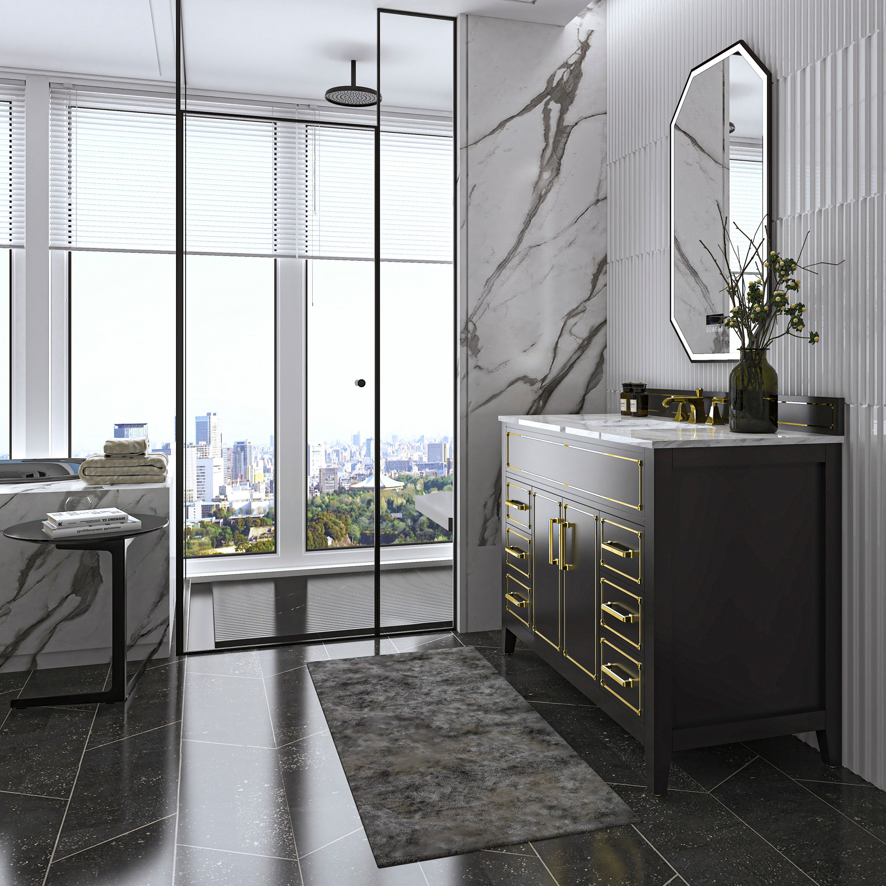 Aspen 48'' Black Onyx Bathroom Vanity with Marble Top