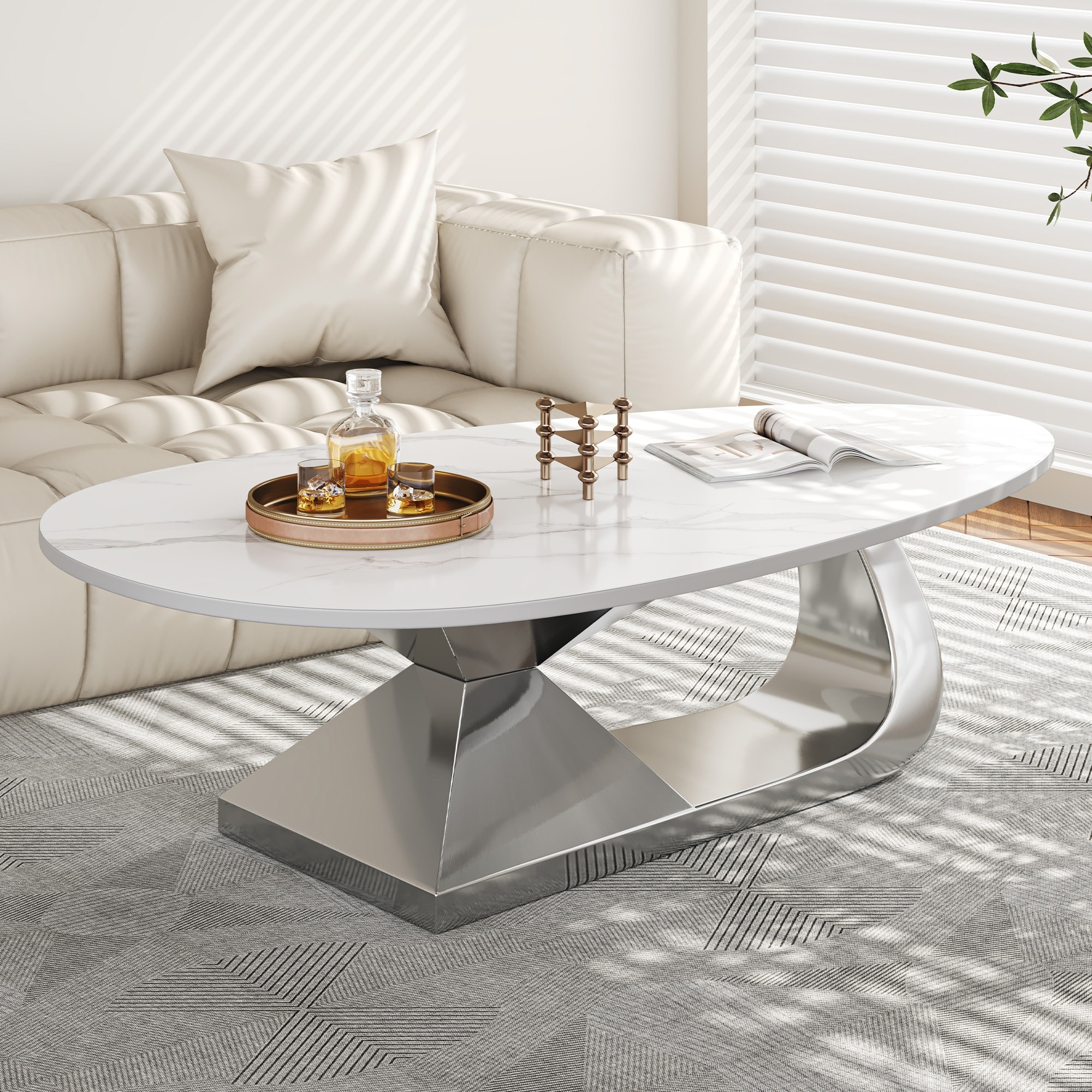 Runesay AS13 27.6-in W x 15-in H Rustic Oak Color Metal Oval Modern End Table