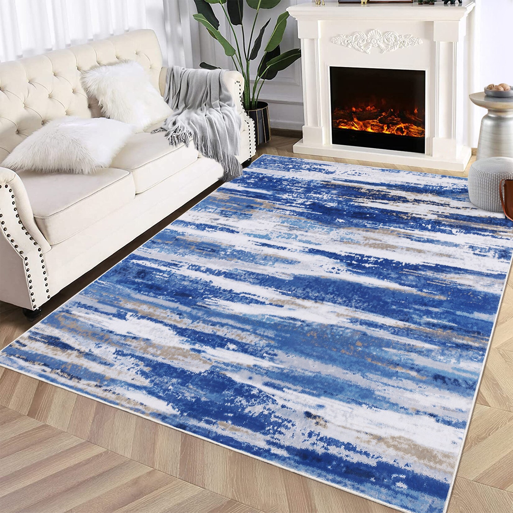 Garvee YXY-LO-PHO-0ZJ0MG35 9 x 12 (ft) Loomed Polyester Blue/Gray Rectangular Indoor Ombre Rustic Machine washable Area rug
