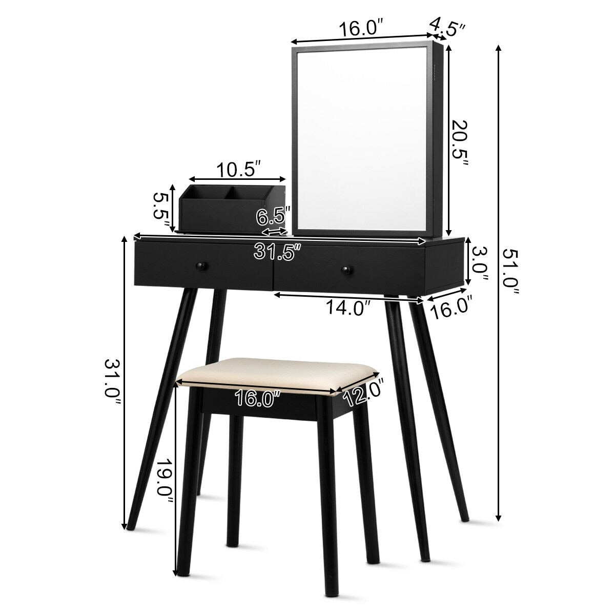 CASAINC WF-HW61531BK-LA Bedroom-Vanities - View #10