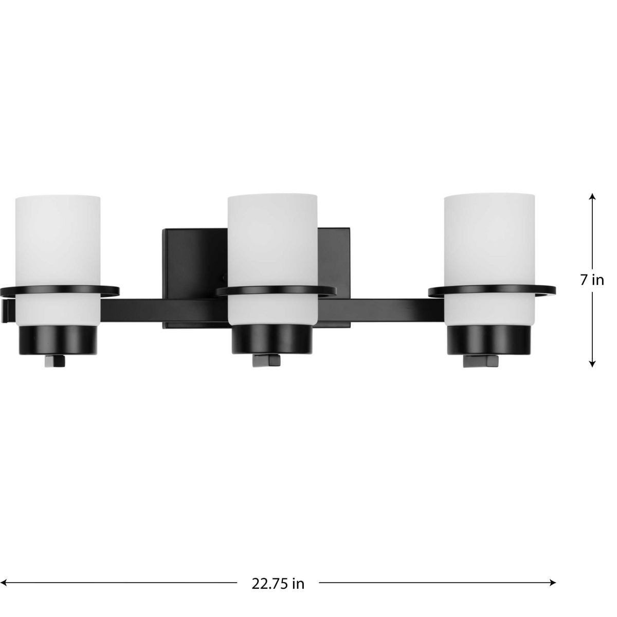 Matte Black 3-Light Vanity with White Glass Shades