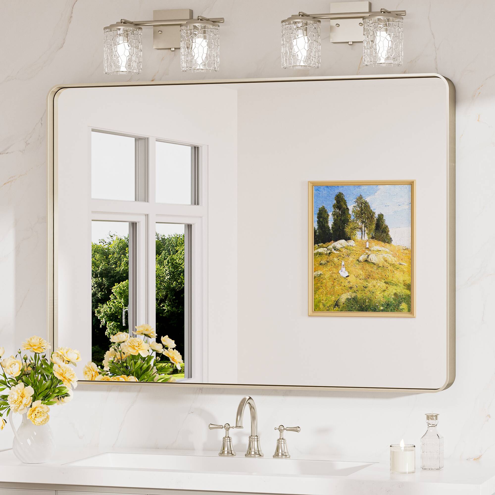Keonjinn LW-JSKYJ2-10176NI Bathroom Mirrors 40-Inches W x 30-Inches H Rectangle Brushed Nickel Framed Wall Mirror