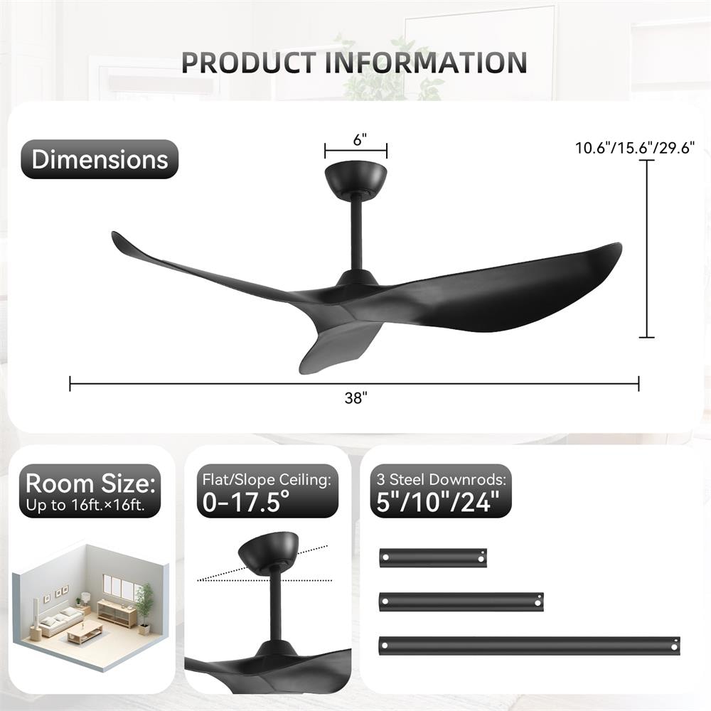 Sofucor LW-38K009-BK-WD Ceiling-Fans - View #7