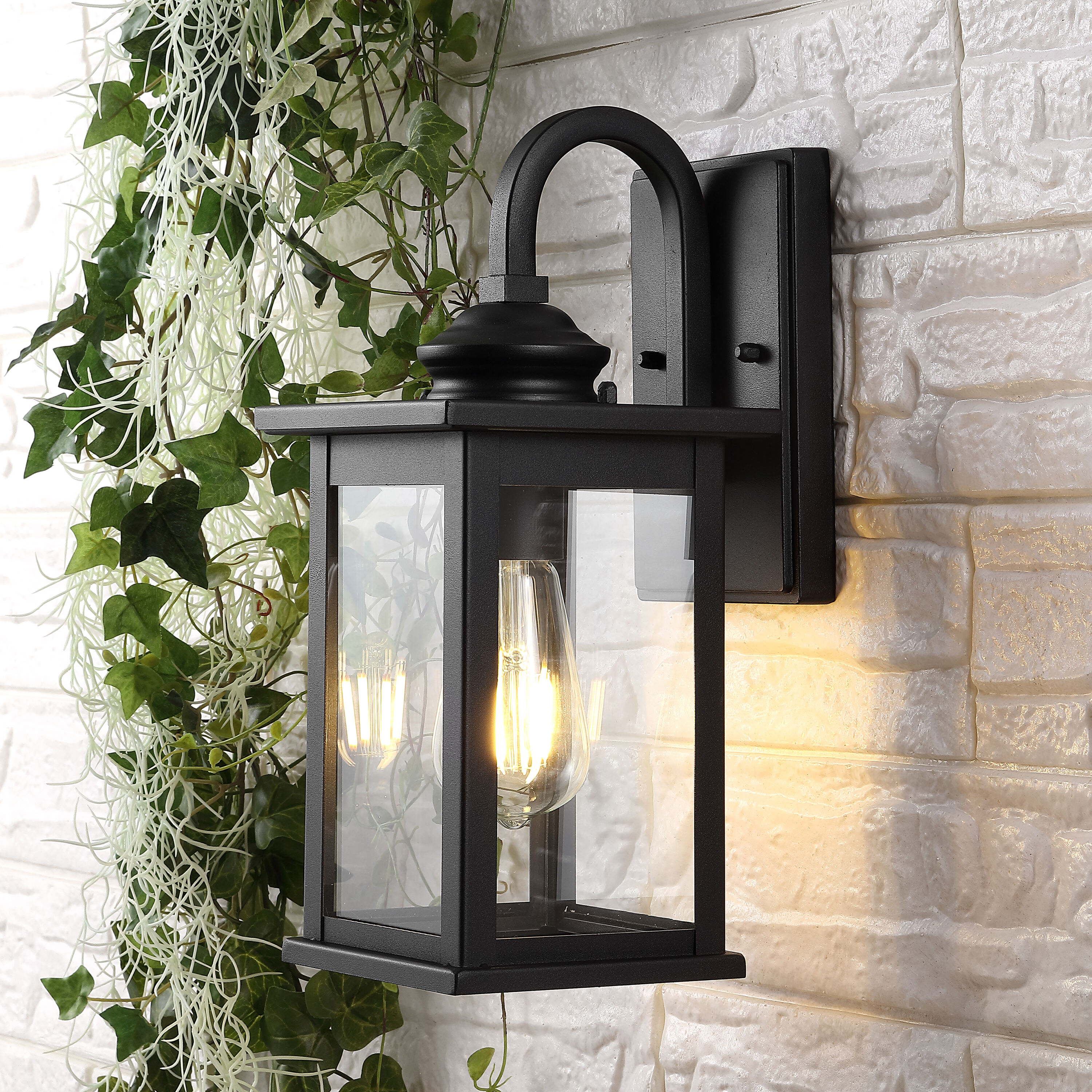 JONATHAN Y Cary French country/cottage Rustic 2-Light 13-in H Black LED ...