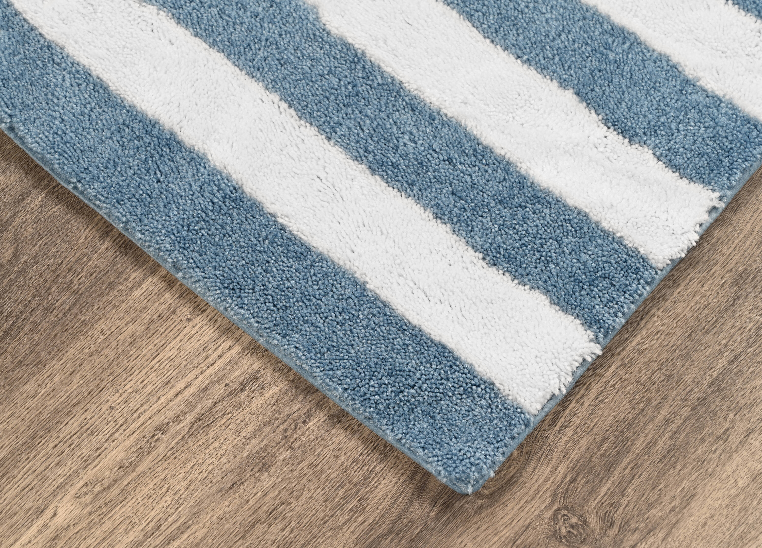 Basin Blue and White Striped Washable Nylon Bath Rug Set