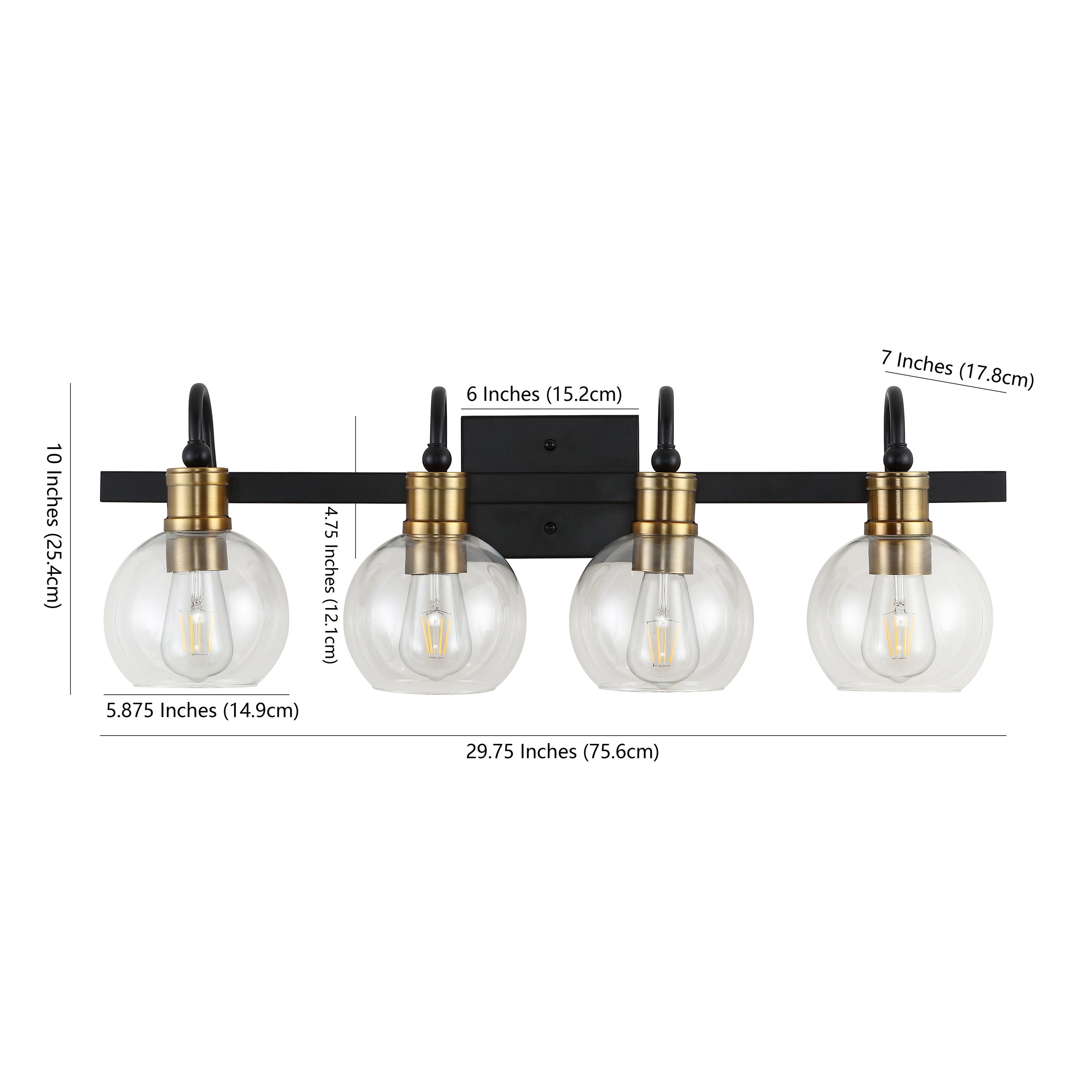 Espanola Black Iron 4-Light Vanity with Clear Glass Globes