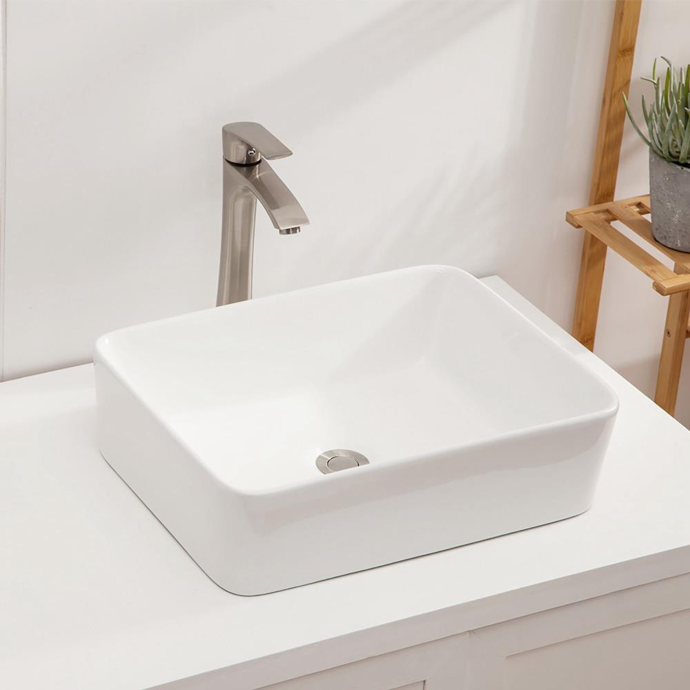 matrix decor Rectangle Ceramic Bathroom Vessel Sink in White
