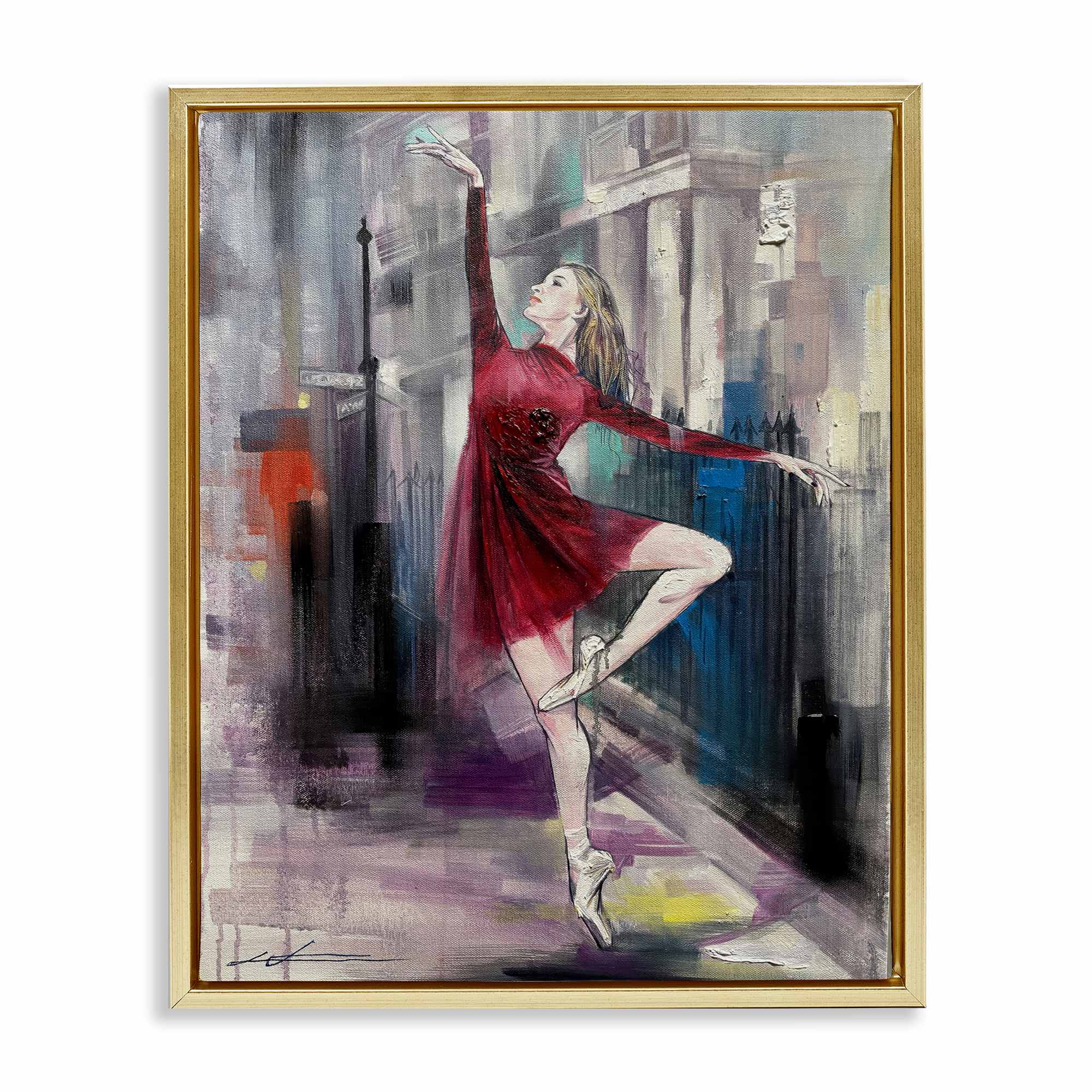 Stupell Industries BT-056-FFG-16X20 Ballet on City Street Gold Framed Floater Canvas Wall Art By Lucille Lee 17 x 21