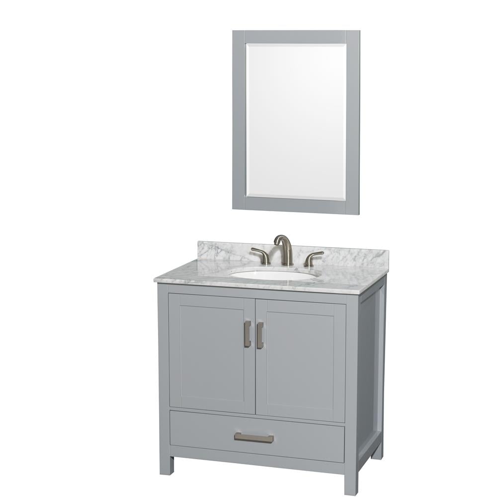 Wyndham Collection WCS141436SGYCMUNOM24 Sheffield 36-in Gray with Brushed Chrome Trim Undermount Single sink Bathroom Vanity with White Marble Top (Mirror Included)