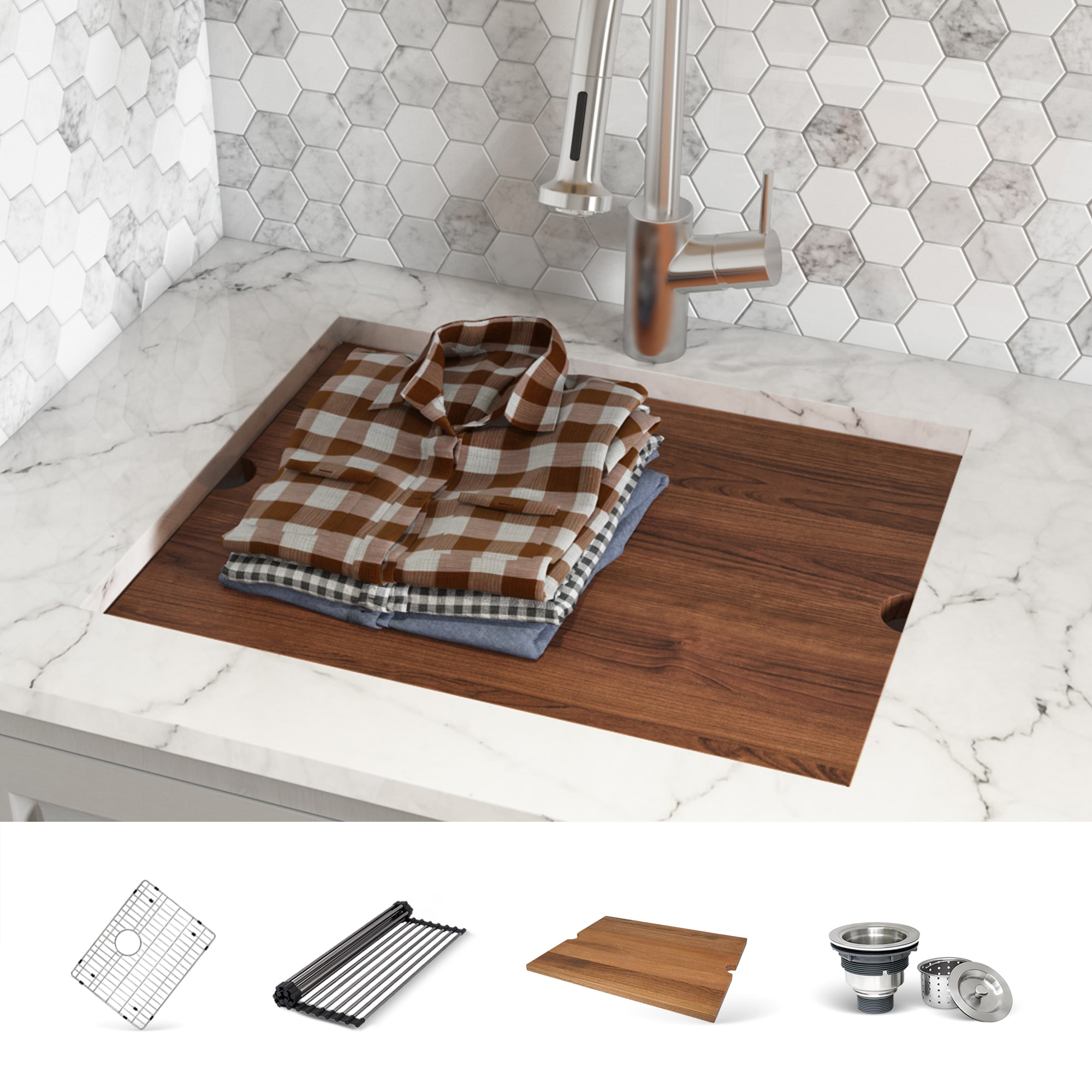 Ruvati RVU6320 23-in x 19-in 1 -Basin Brushed Stainless Steel Undermount Laundry sink with Drain