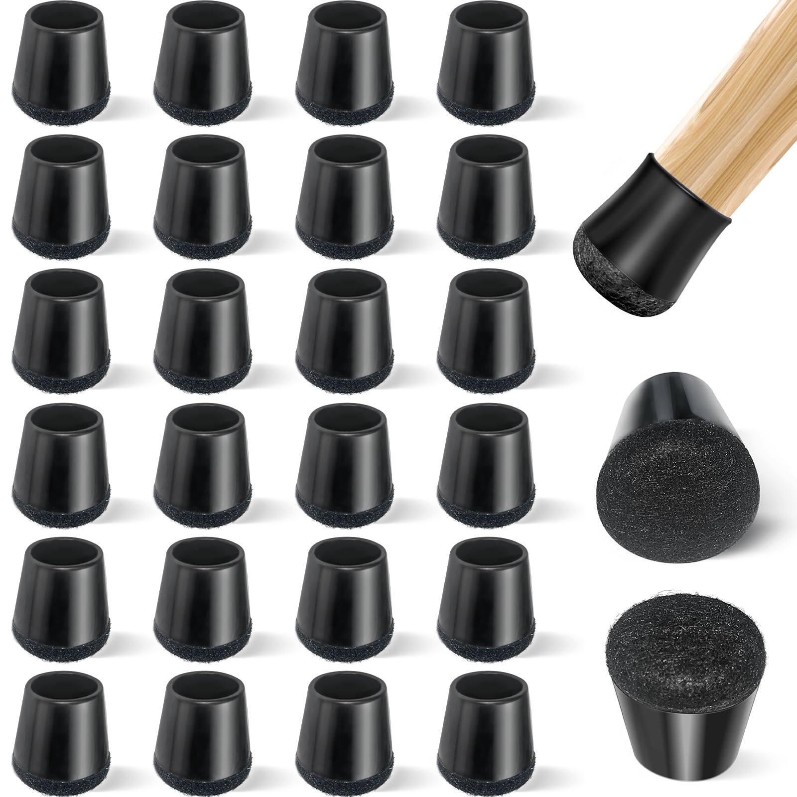 Aoibox  24 Piece Black Silicone and Felt Chair Leg Protectors for Round and Square Furniture Legs