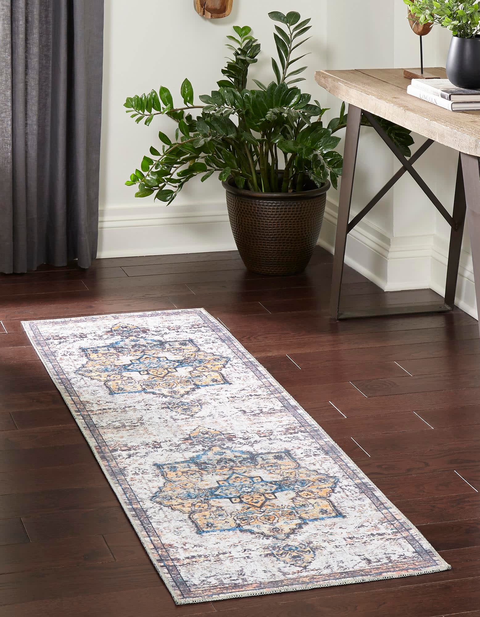 Unique Loom 3166498 Renaissance 2 x 10 (ft) Loomed Polyester Sea Salt White Washable Rectangular Indoor Medallion Runner rug