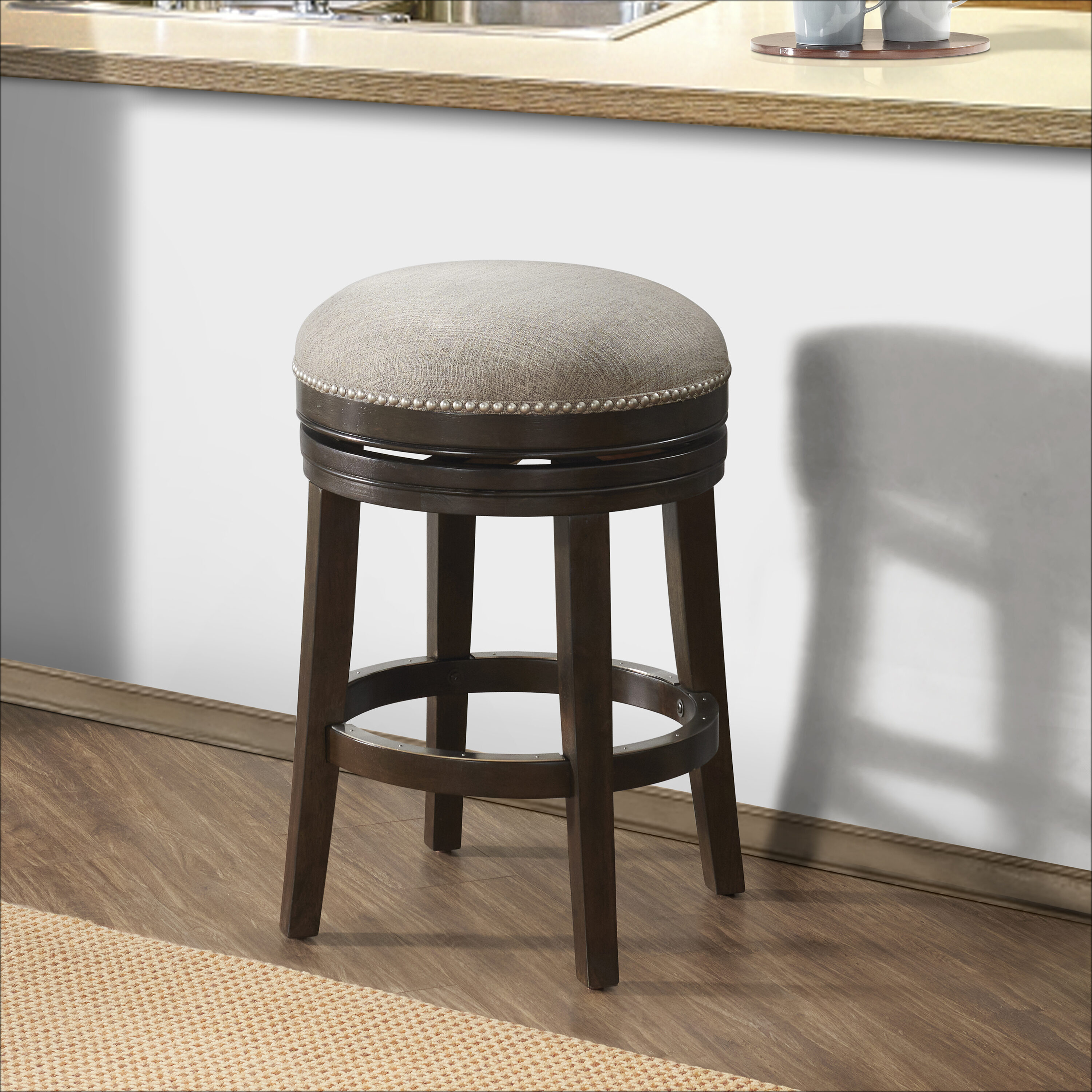 Elegant Dark Brown Rubberwood 360-Degree Swivel Counter Stool