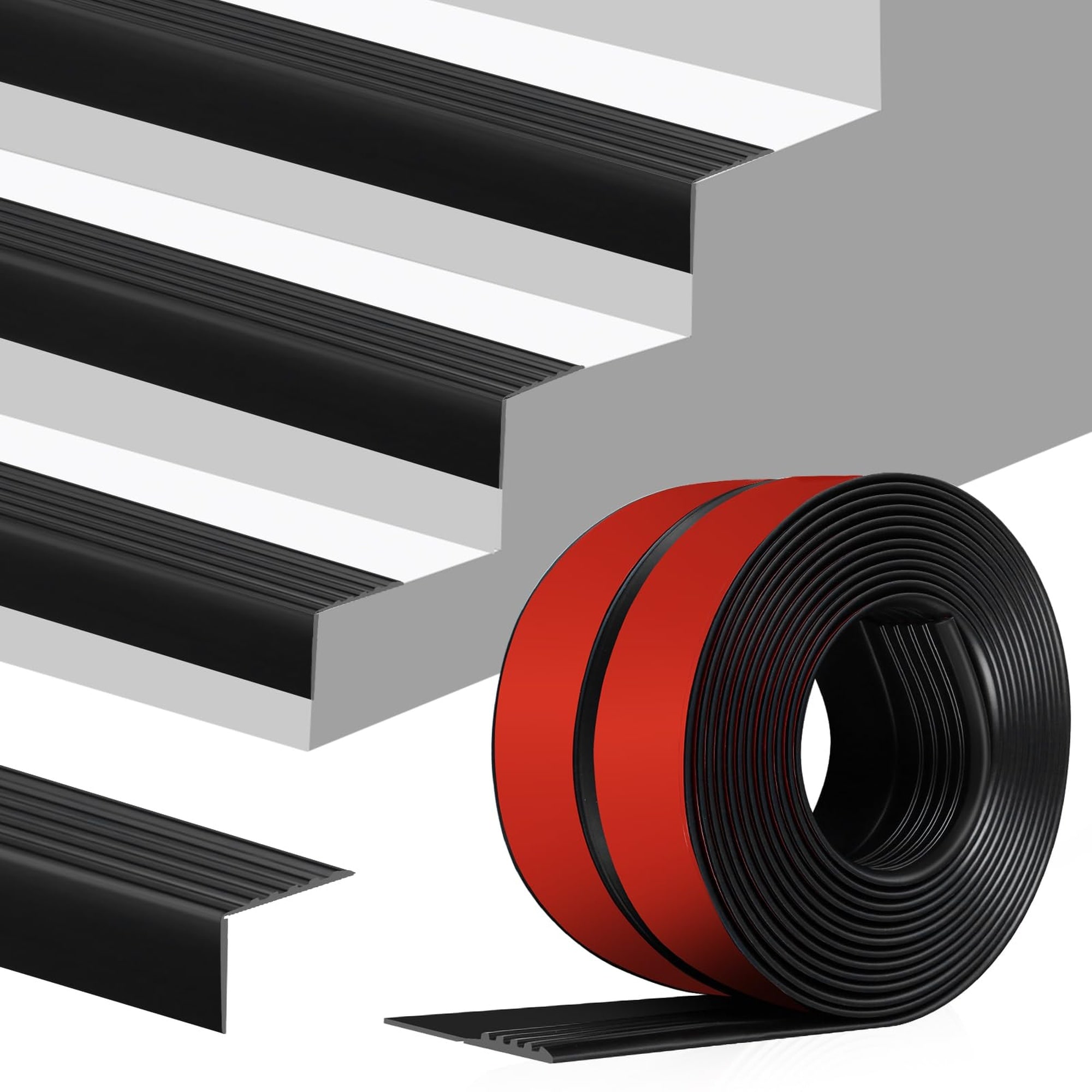 Angel Sar 4 Inch x 40 FT Black Self Adhesive Rubber Stair Nosing Edge Trim Non Slip Peel and Stick for Indoor Outdoor