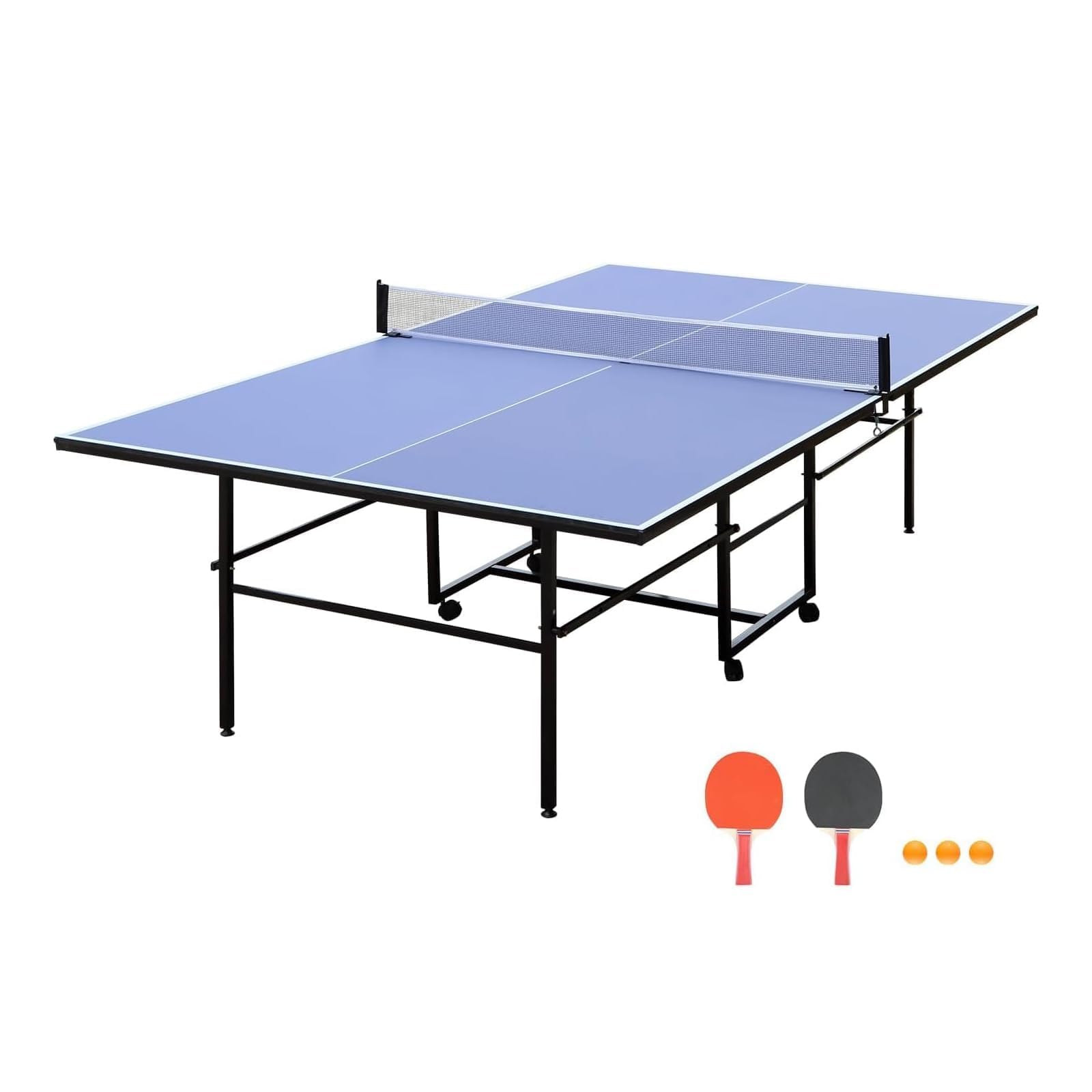 GarveeLife 9Ft Full Size Outdoor Ping Pong Table Collapsible and Portable Table Tennis w/Net Wheels Single Player Playback Fast Setup Weatherproof