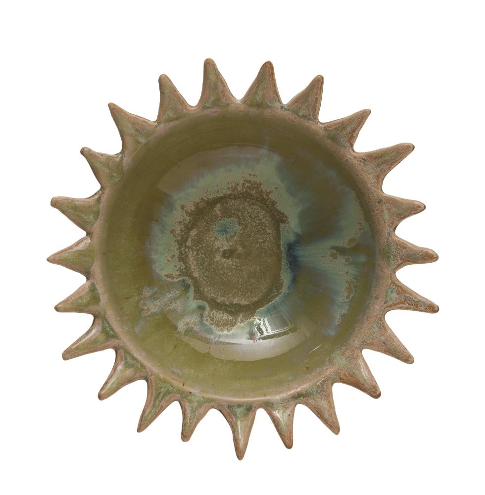 STORIED home DF3262 Celadon Stoneware Sunburst Shaped Serving Bowl