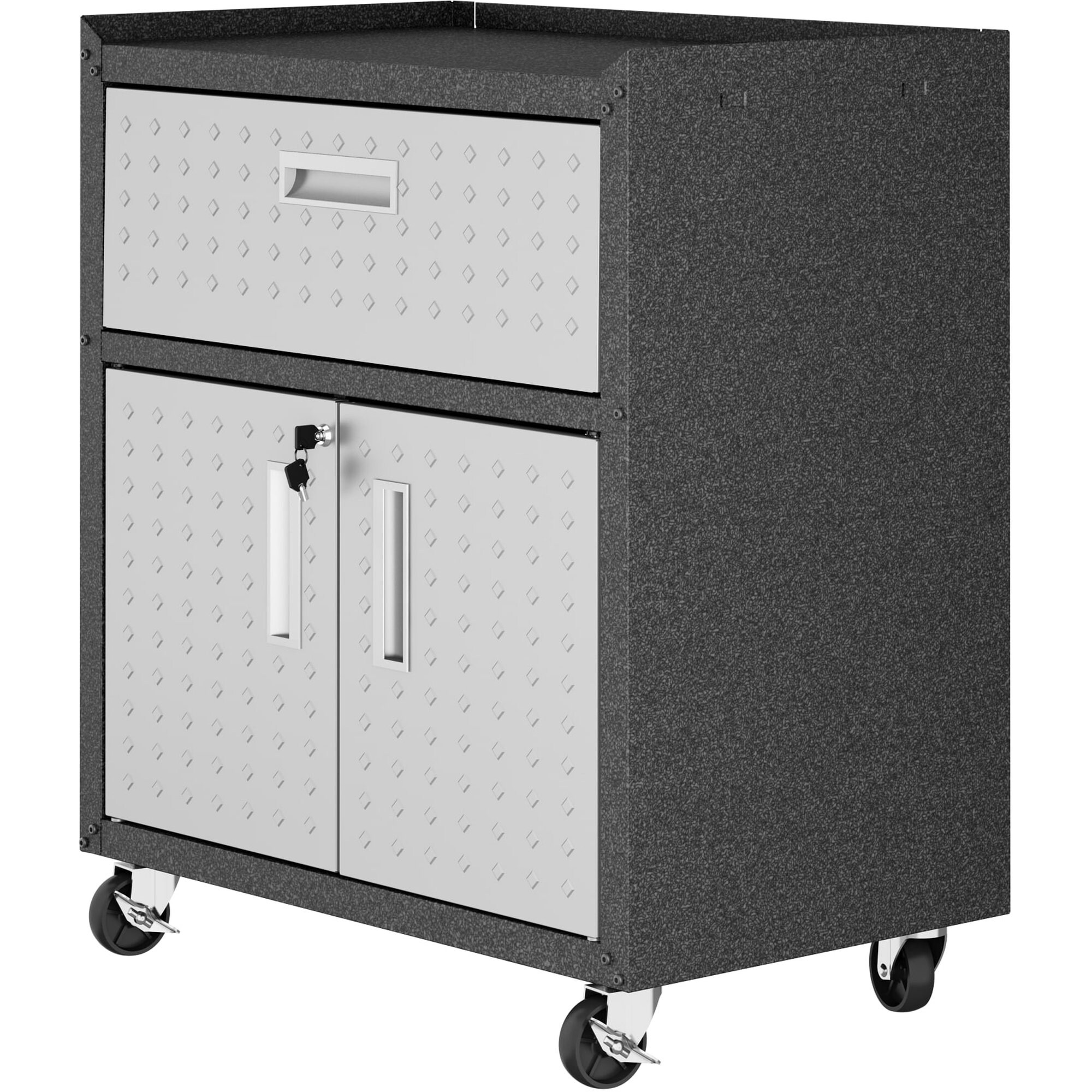 Afoxsos Floating Garage Cabinet Dark Gray Diamond Textured Wall Cabinet 30 in L x 30.3 in H x 12.5 in D Two Doors Adjustable Shelf Lock