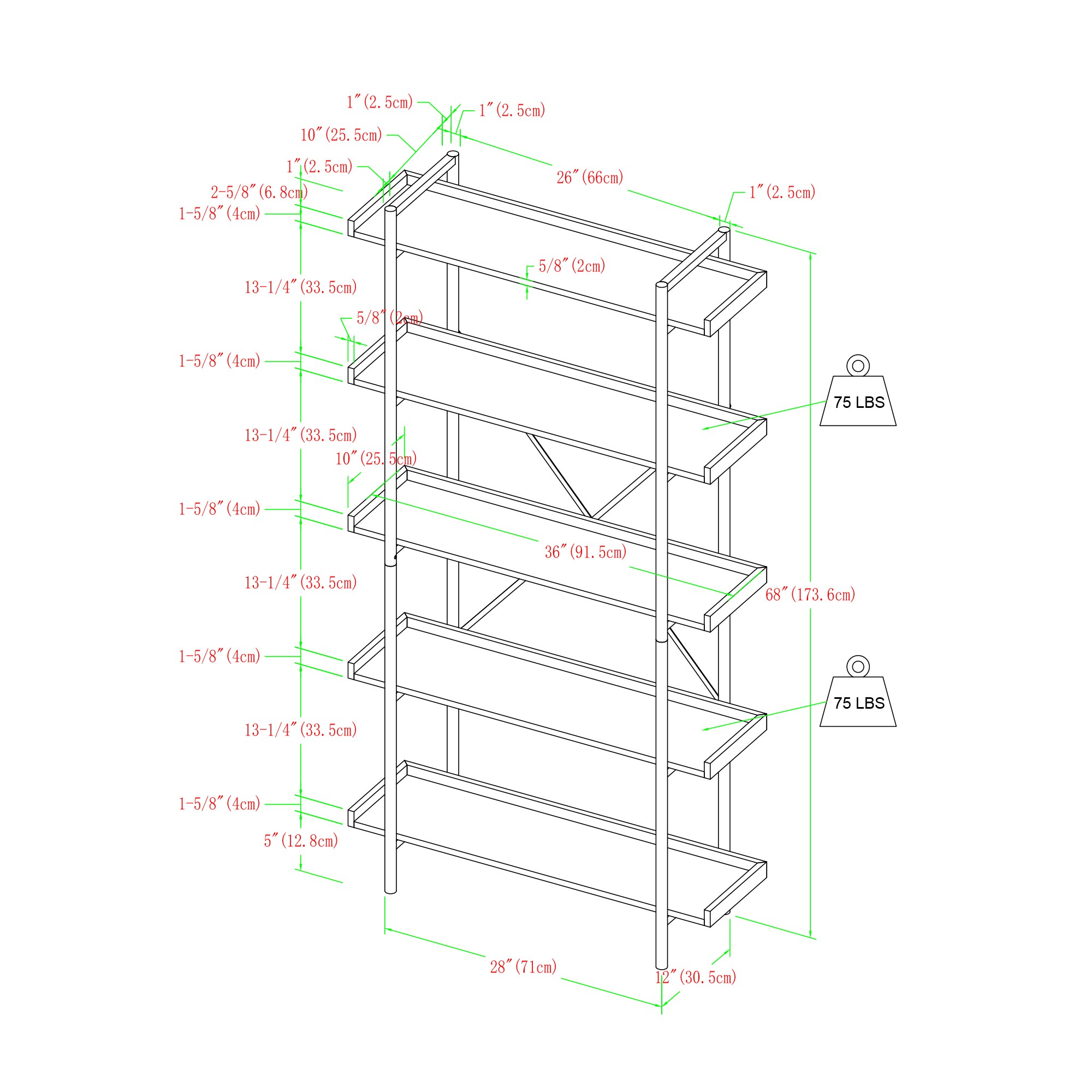 Walker Edison LWS68UPGW bookcases - View #9