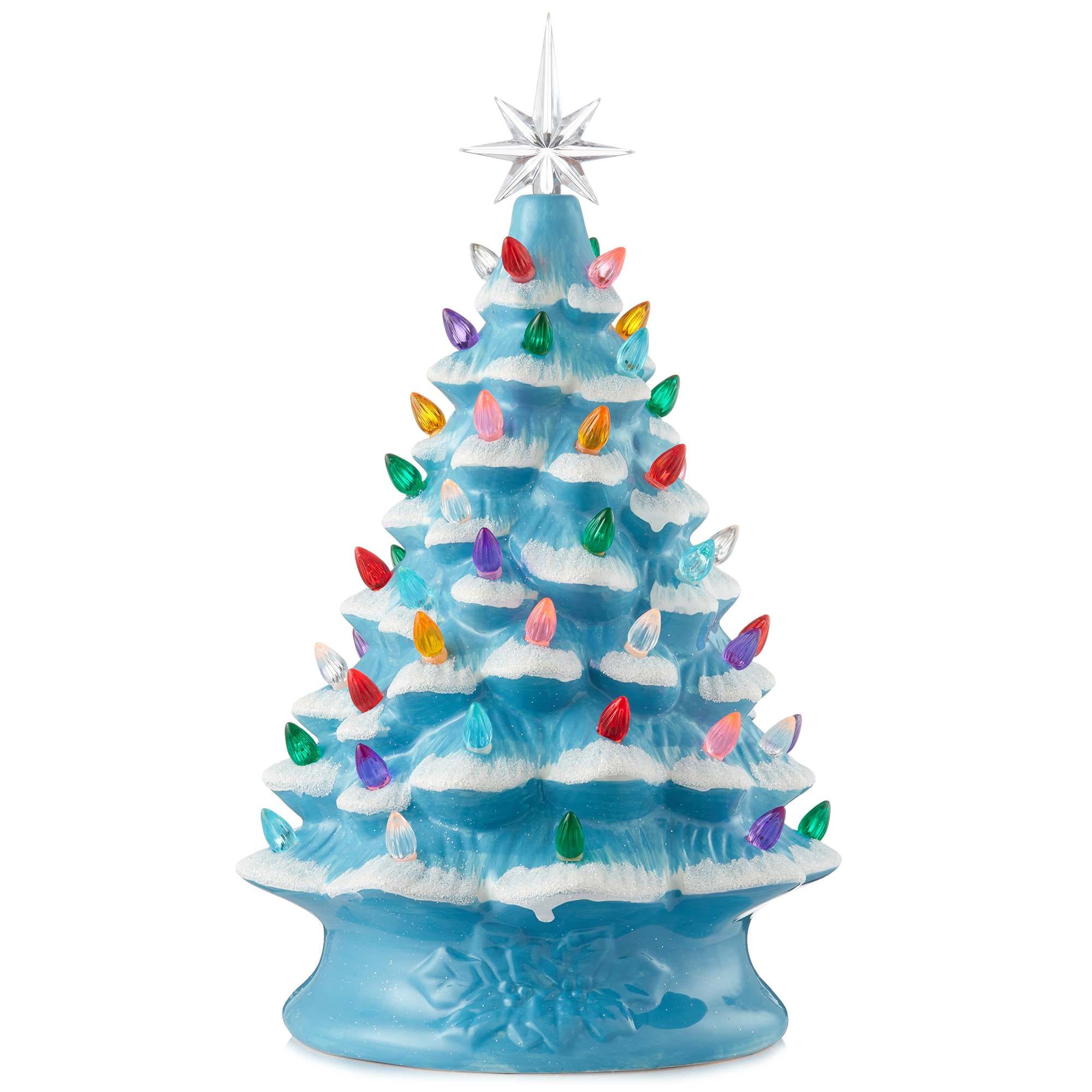 Casafield SZN-TR-963-BLSN 15-in Hand Painted Ceramic Christmas Tree - Blue Snow Pre-Lit Tree