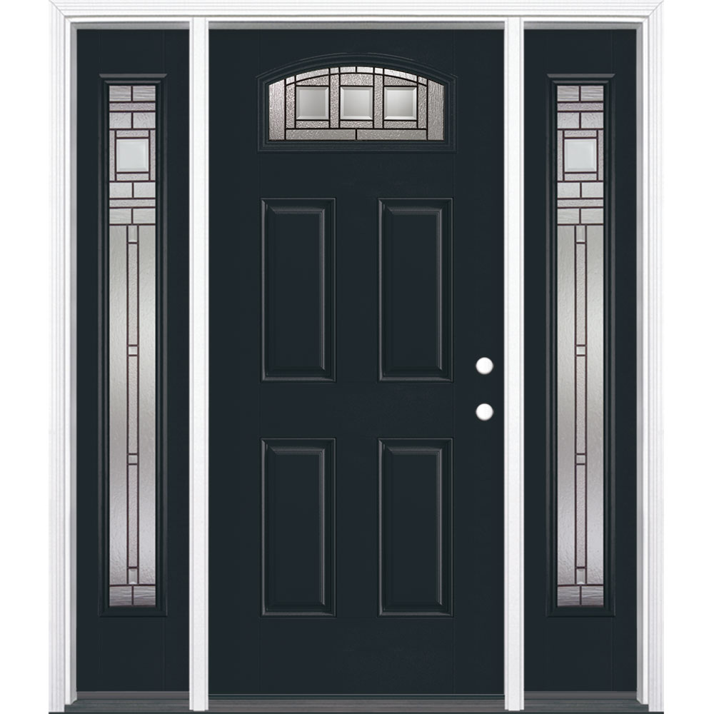 Masonite 897821 Craftsman 64-in x 80-in Fiberglass 1/4 Lite Left-Hand Inswing Eclipse Painted Single Front Door with Sidelights with Brickmould Insulating Core