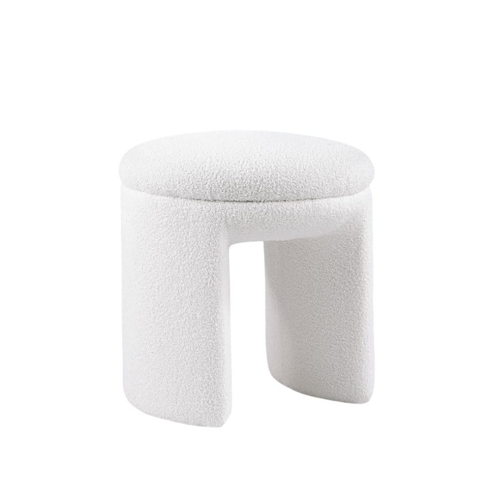 GlasFlength Contemporary Round Accent Stool with White Teddy Fabric ...