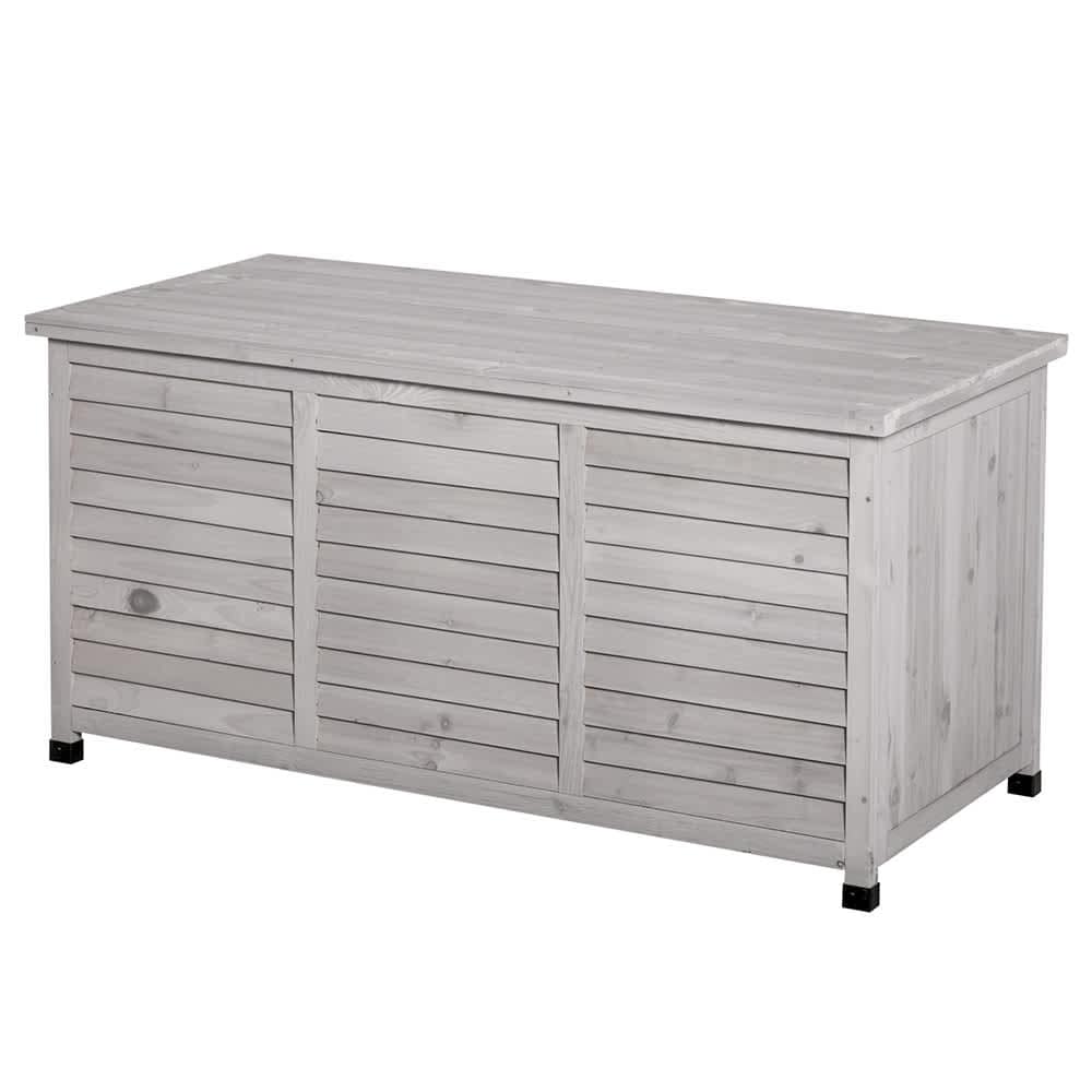 JUJABU 1011STORAGE-15 Grey 75 Gallon Wooden Deck Box Outdoor Storage Container with Aerating Gap