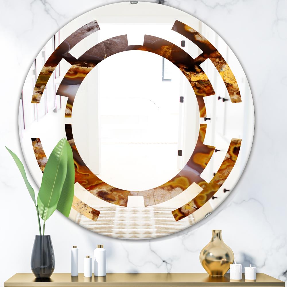 Designart 24-in W x 24-in H Round Brown Polished Frameless Wall Mirror ...