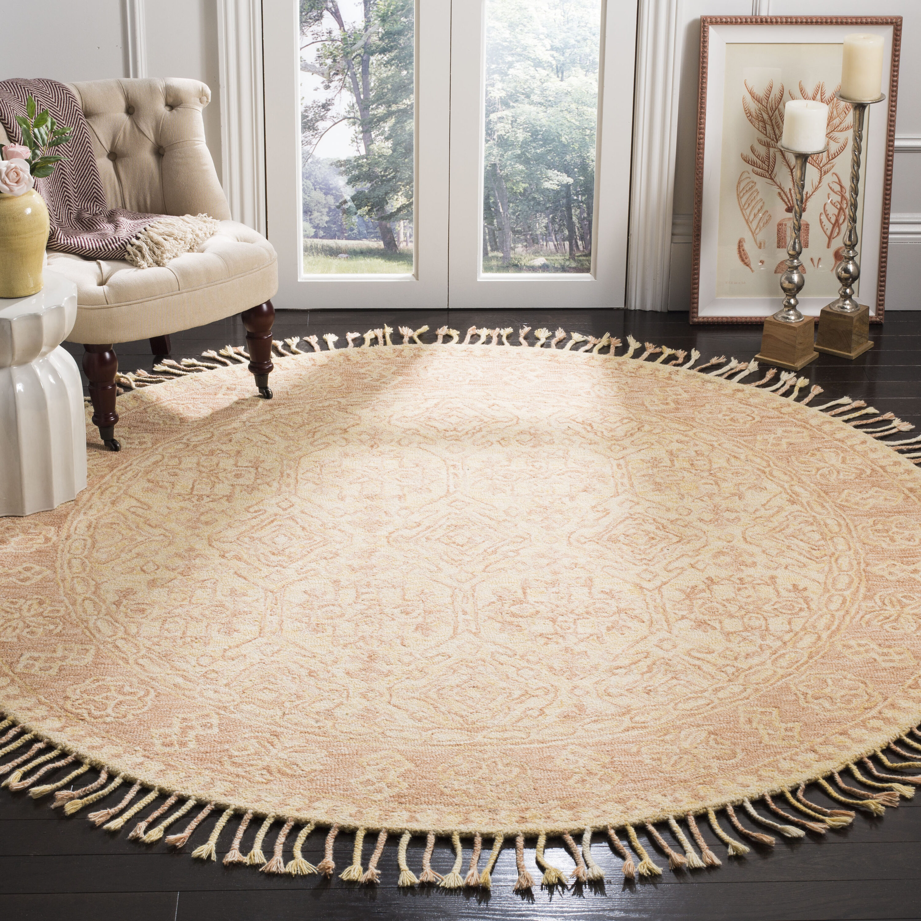  Aspen 225 Ivory/Blush Traditional 7ft x 7ft Round Rug