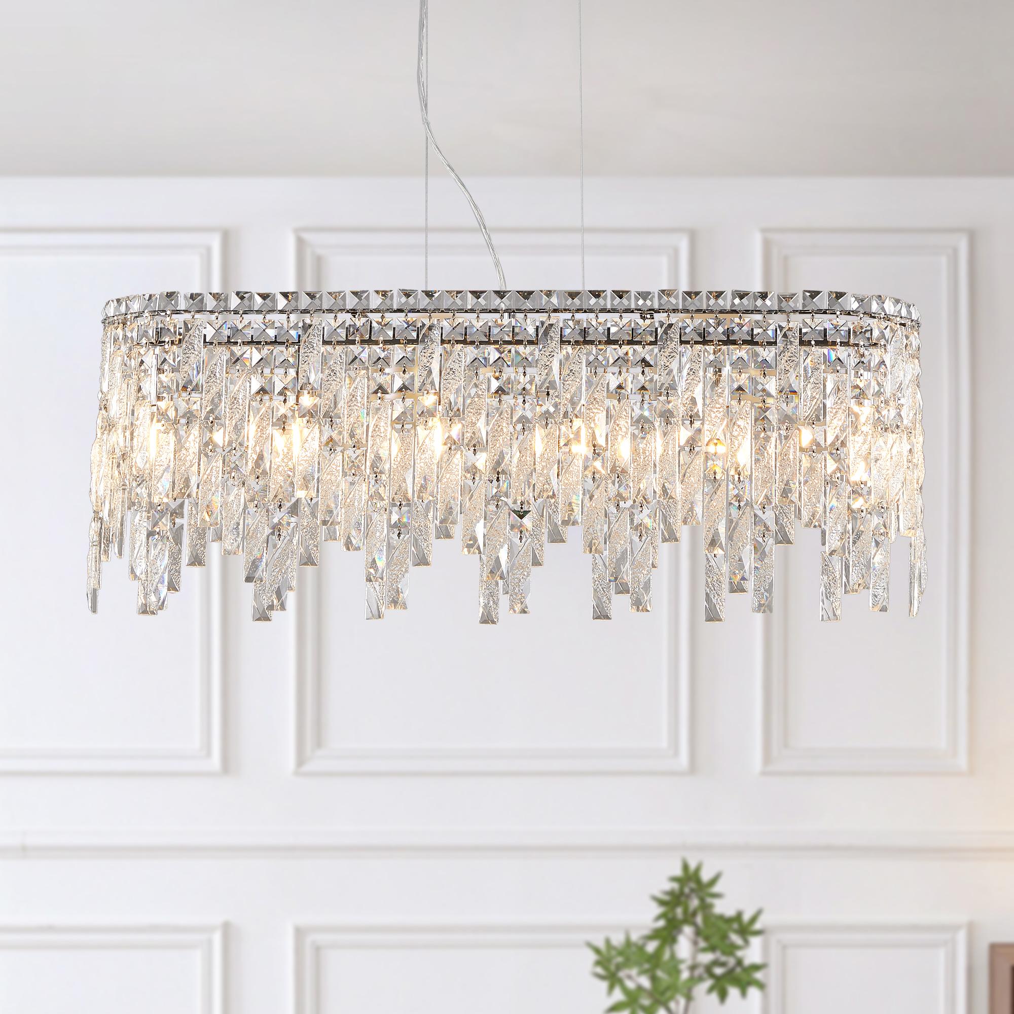 Bayfeve BFLCM-9443-LT Luxury Crystal Pendant Chandelier 6 -Light Gloss Chrome Glam Crystal For Use in Bedrooms, Dining Rooms, Foyers, Kitchens, Living Rooms Chandelier