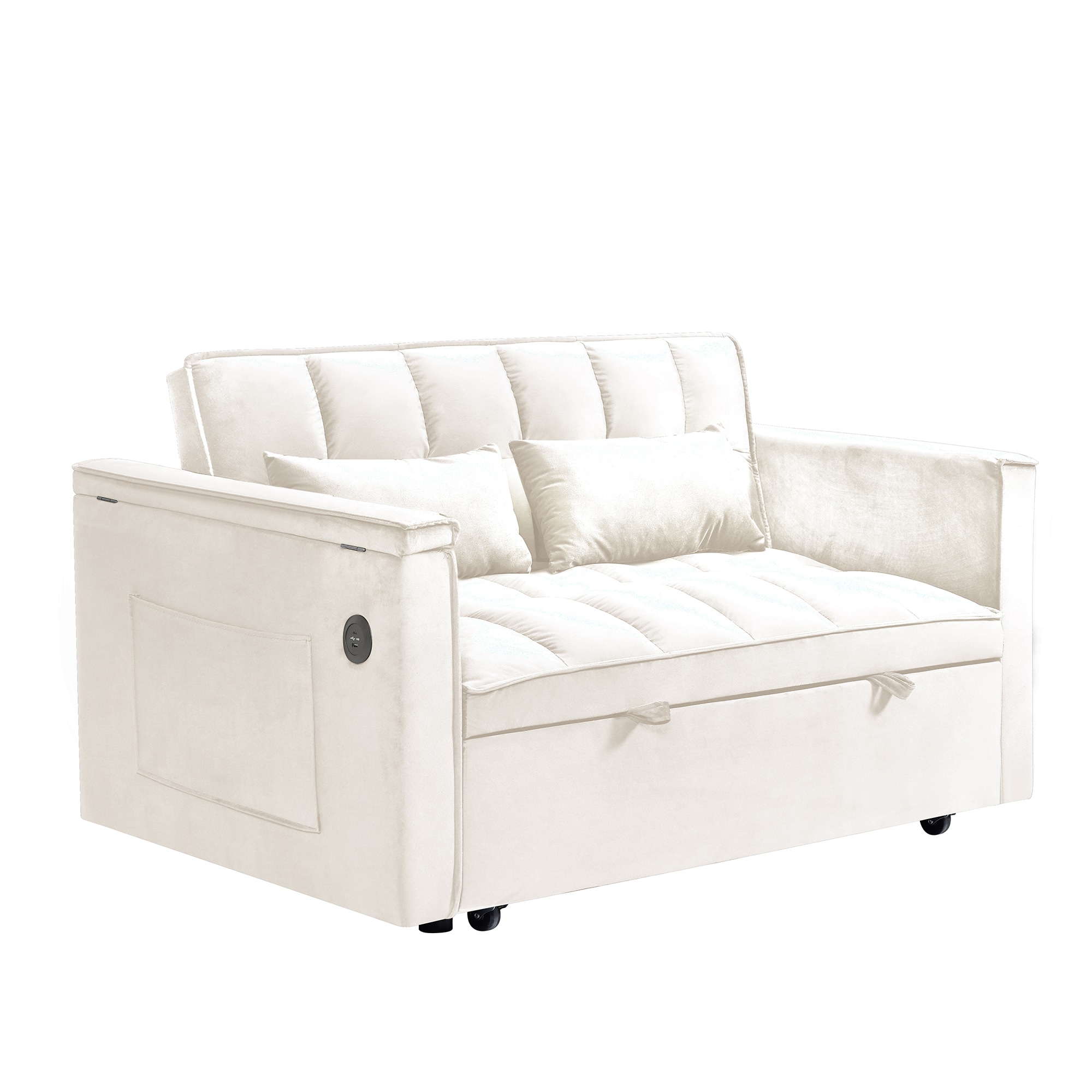 Bybafun YA3700300 55.5-in Modern Beige Velvet 2 -seater Reclining Sleeper