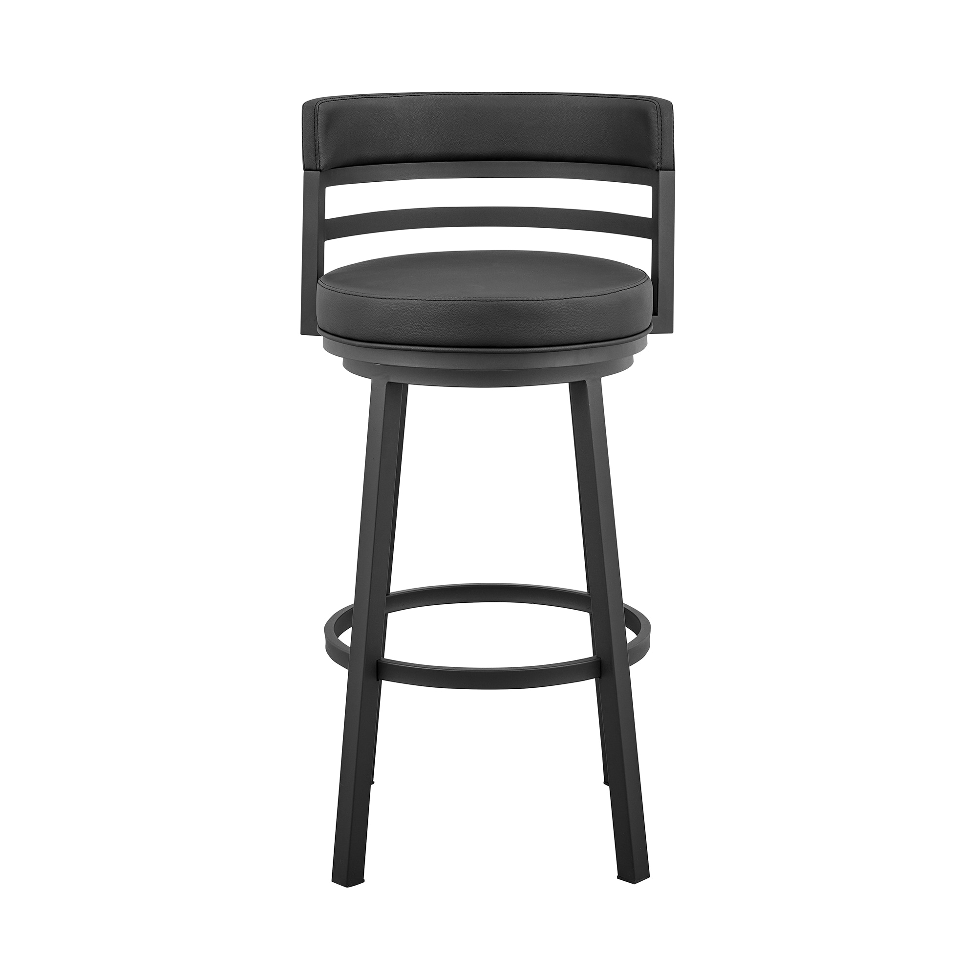 Armen Living 840254335011 Black 30.0-in H Bar height Bucket seat Upholstered Swivel Metal Bar Stool and Back