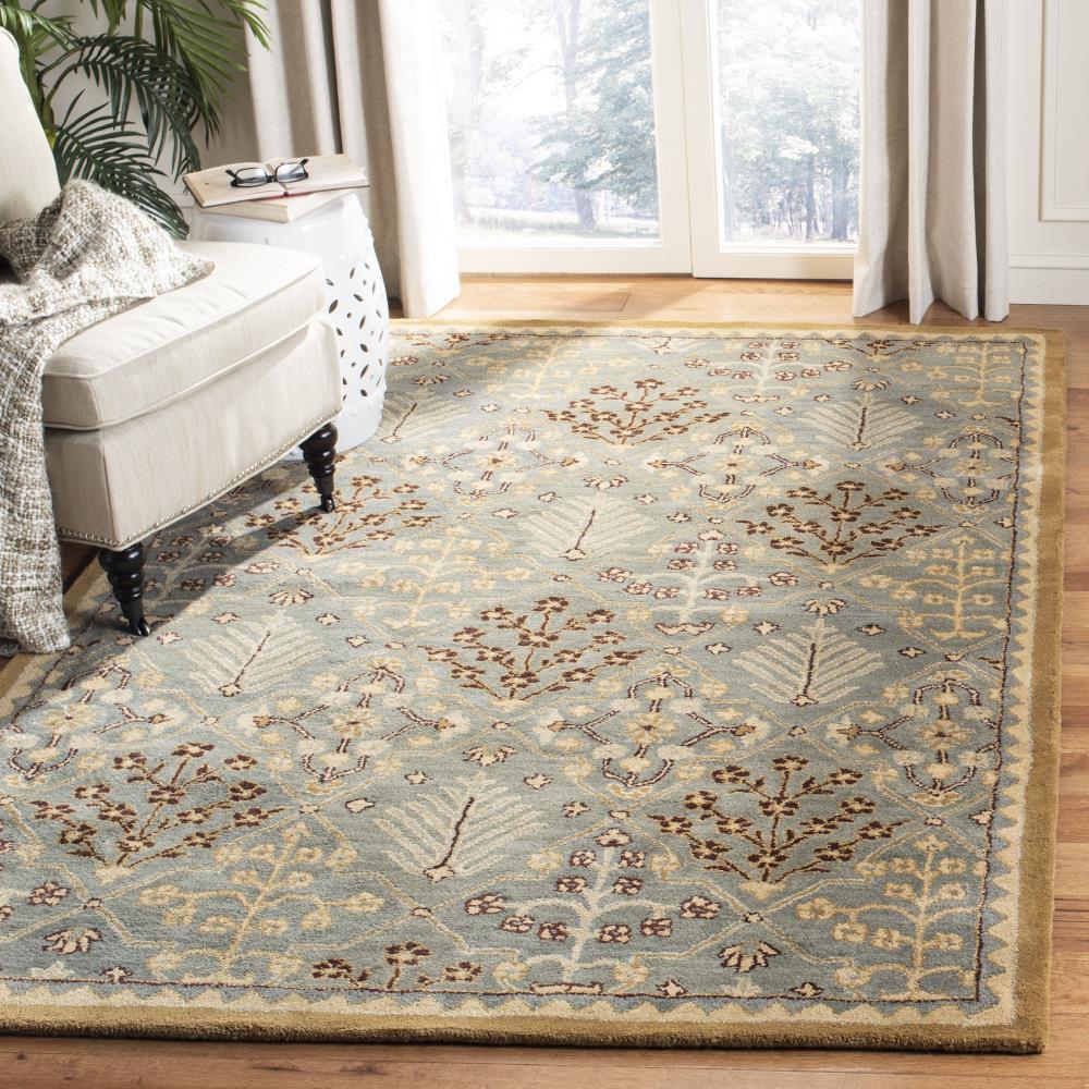 Handmade Light Blue and Gold Wool Area Rug, 5' x 8'