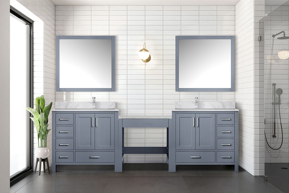 Lexora Rama 102 in W x 22 in D Dark Grey Double Bath Vanity, Carrara ...