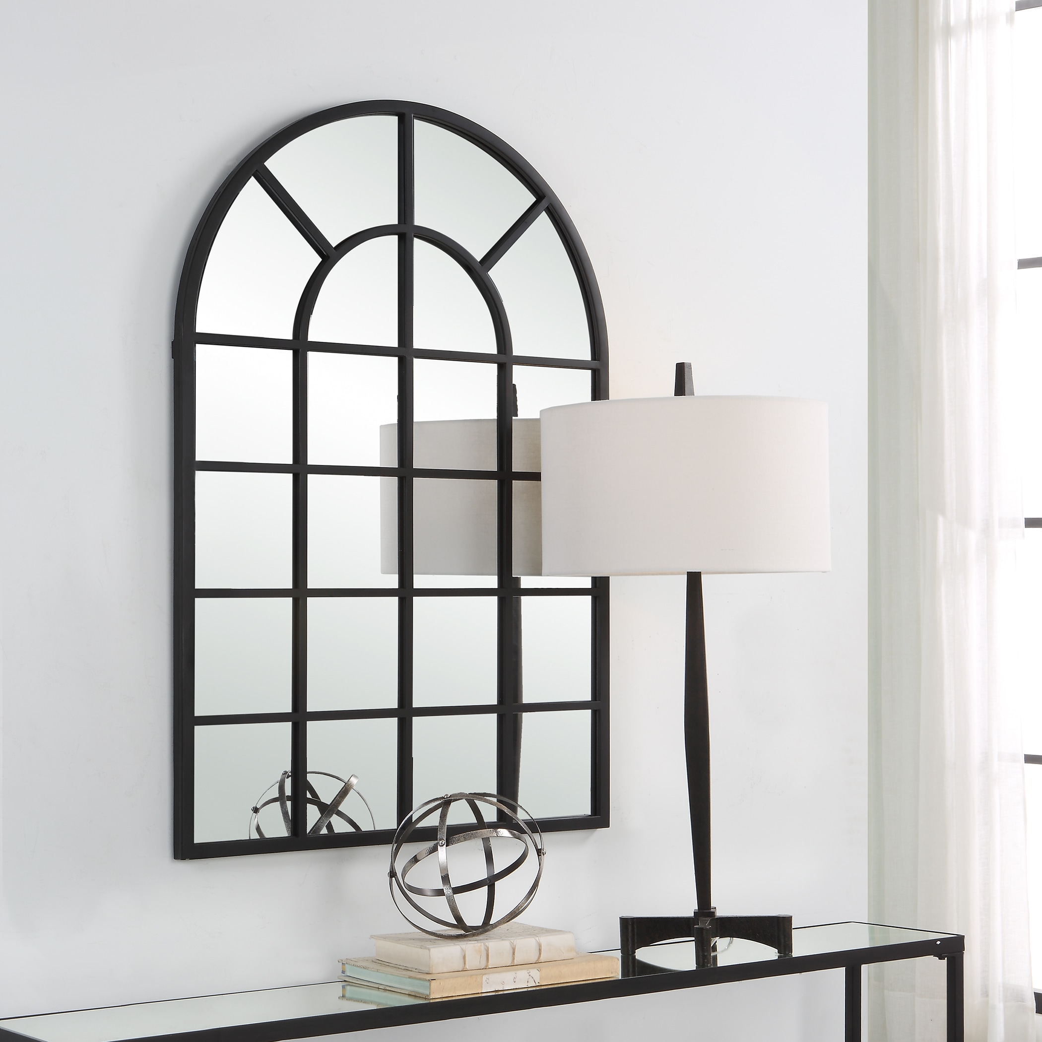 allen + roth 30.13-in W x 44-in H Arch Black Framed Wall Mirror ...