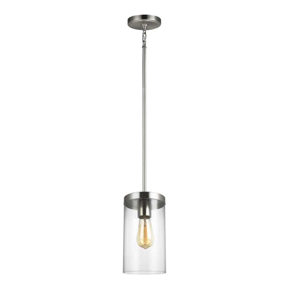 Generation Lighting 6590301-962 Zire Brushed Nickel Modern/contemporary Clear glass Cylinder Mini Outdoor Hanging Pendant light