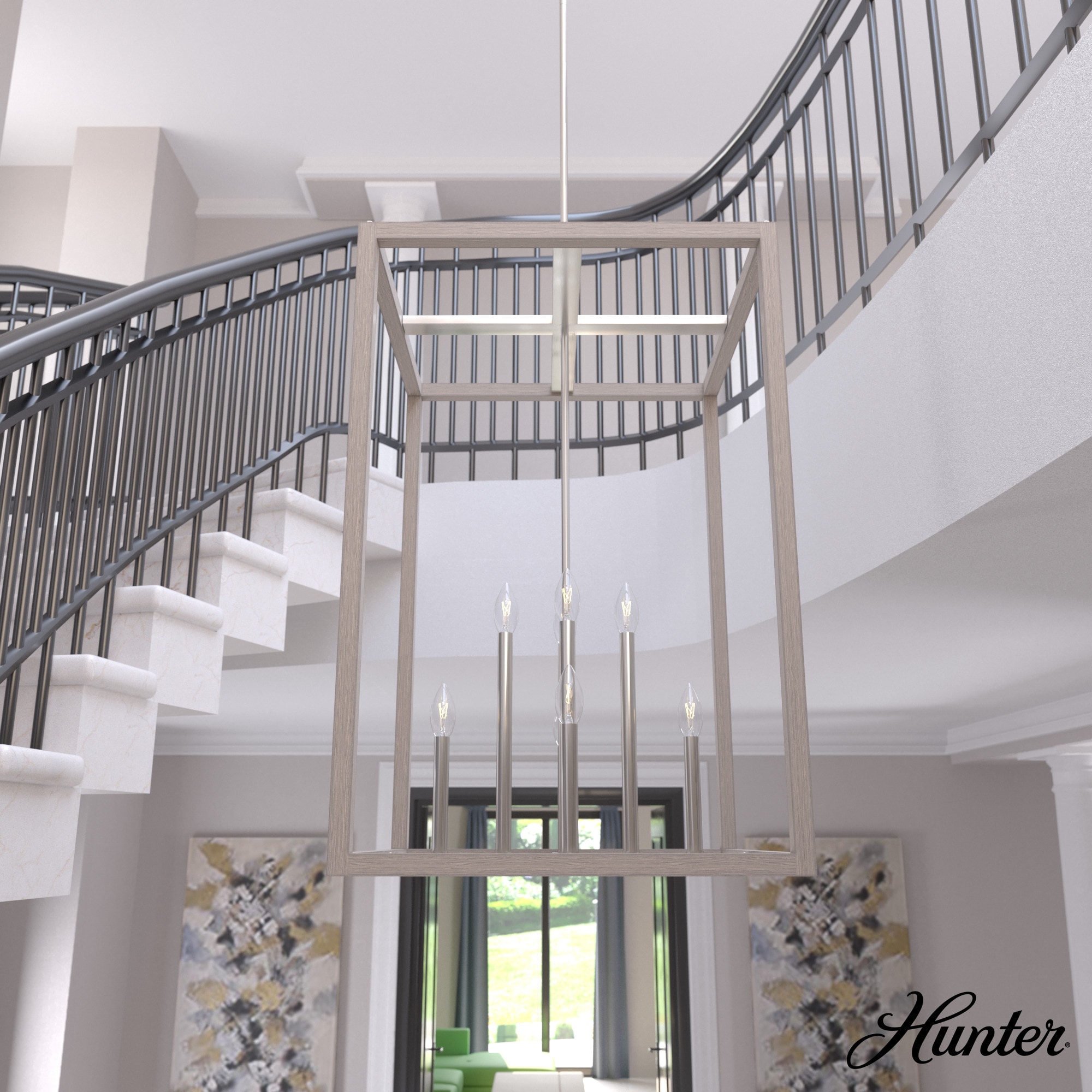 Hunter 19679 Squire Manor 8 -Light Brushed Nickel Modern/contemporary Square Medium Hanging Kitchen island light