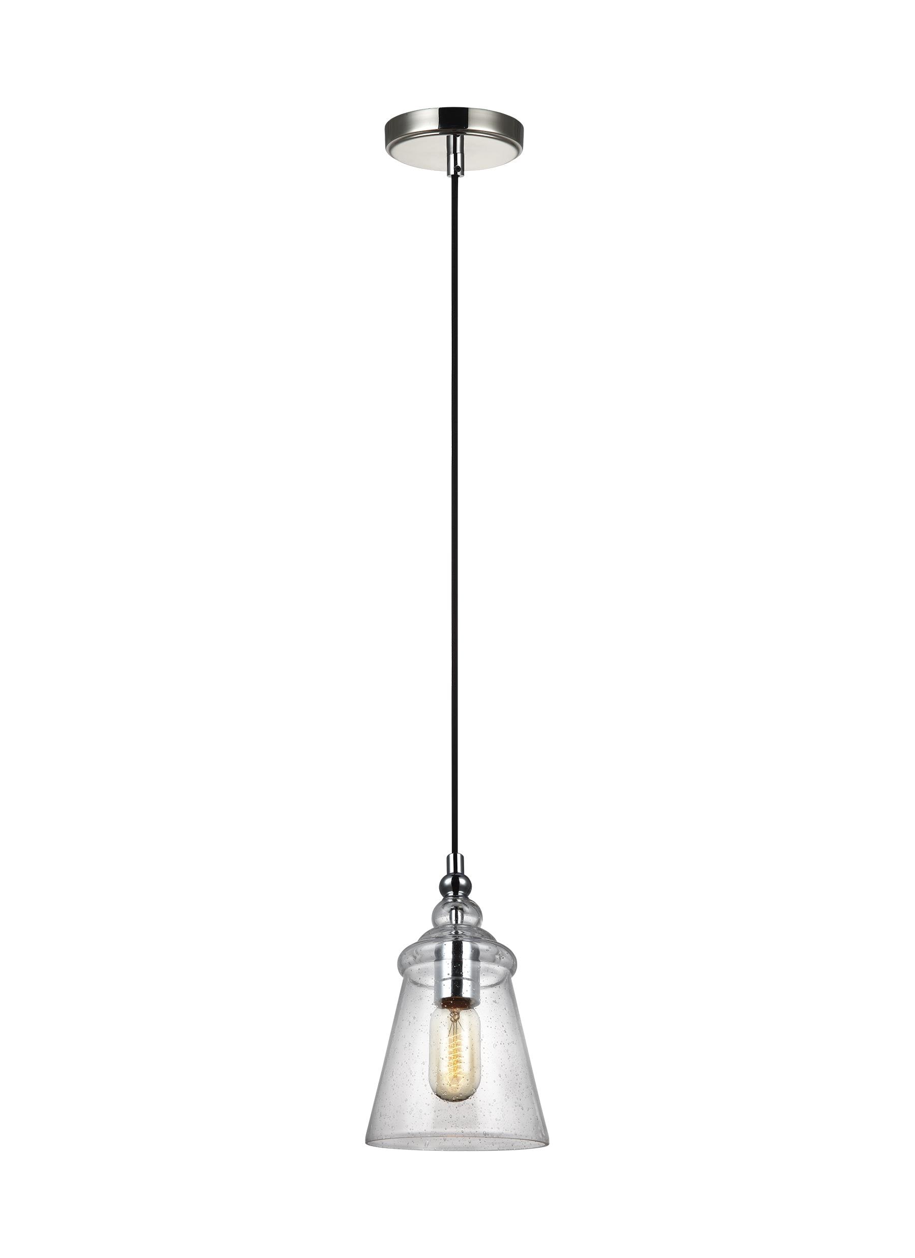 Loras Chrome Finish Mini Pendant with Clear Seeded Glass