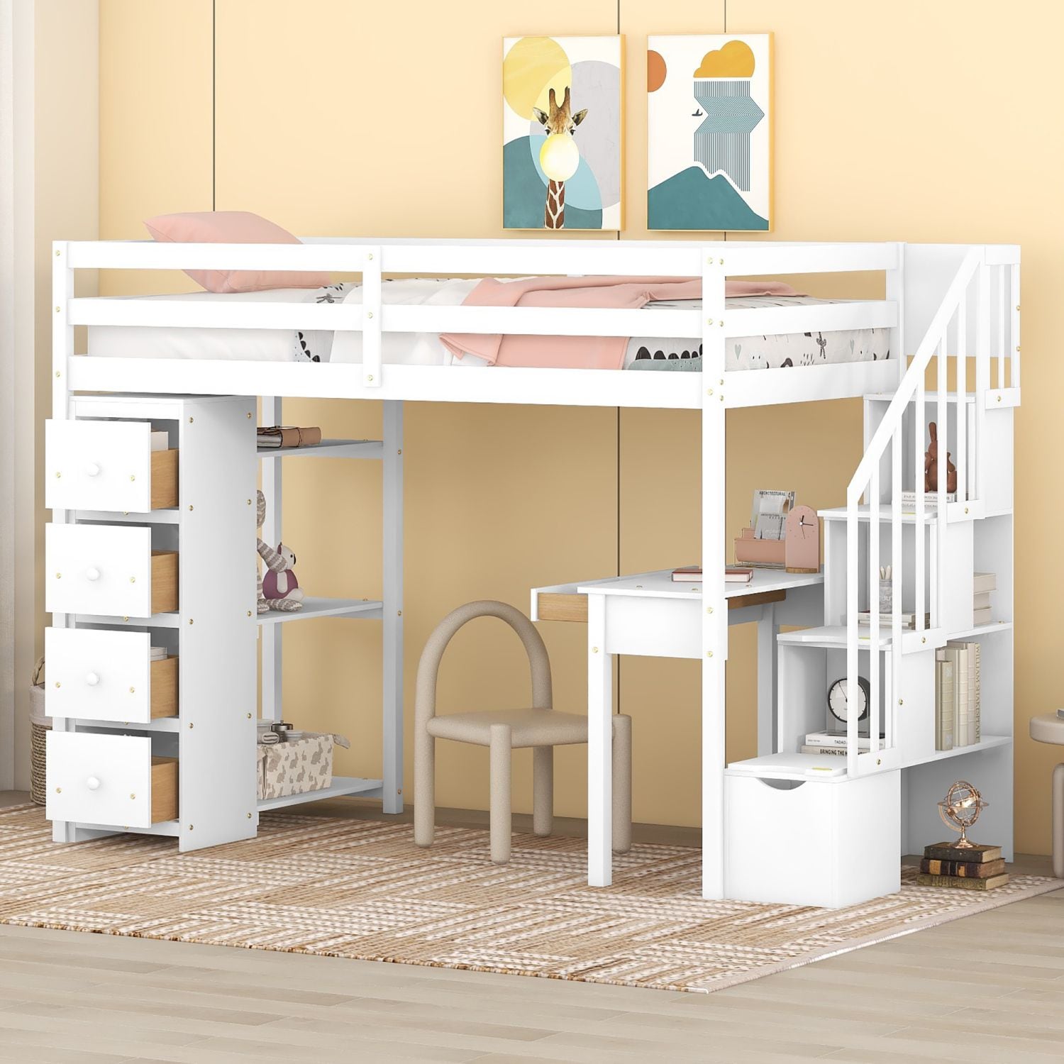 JASMODER LT000340AAK White Twin Composite Platform Bed with Storage