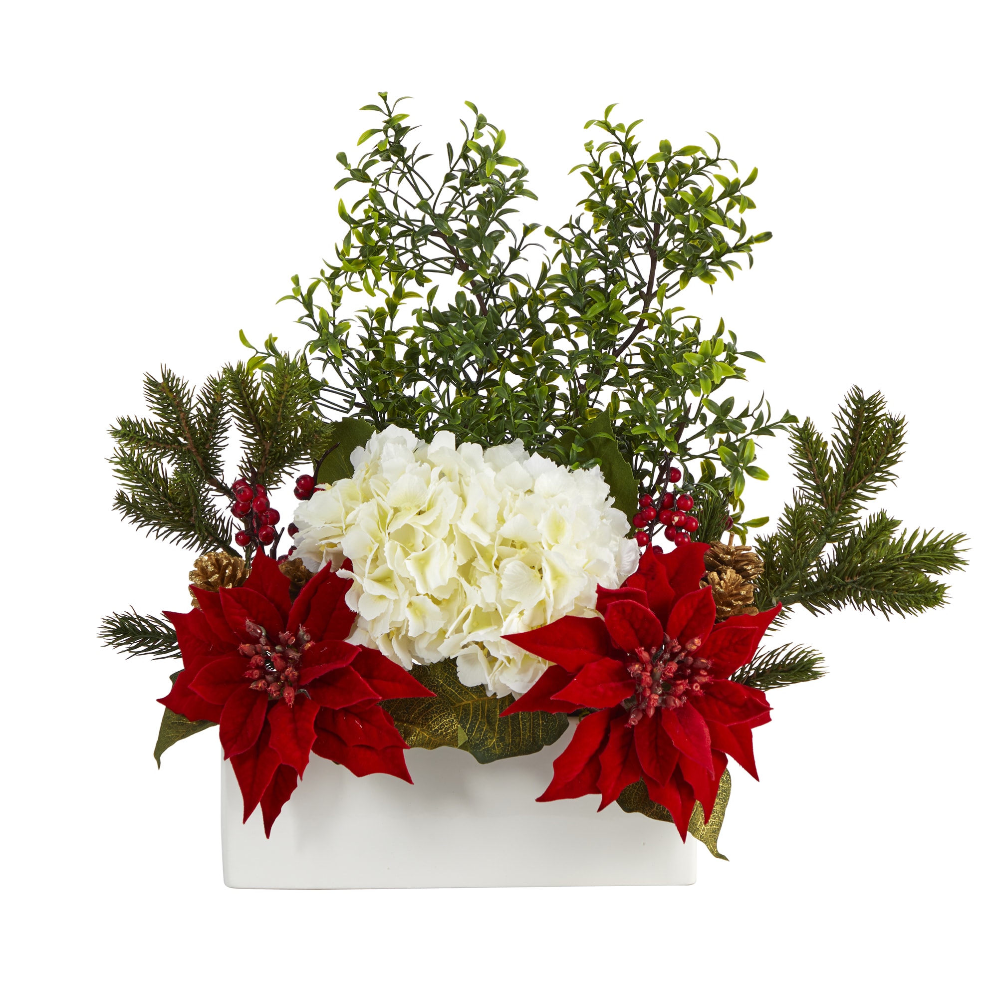 Poinsettia & Hydrangea Artificial Christmas Centerpiece