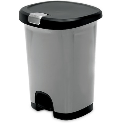 Hefty 7 Gallon Silver Plastic Trash Can, Outdoor Metal Trash Can With Locking Lid