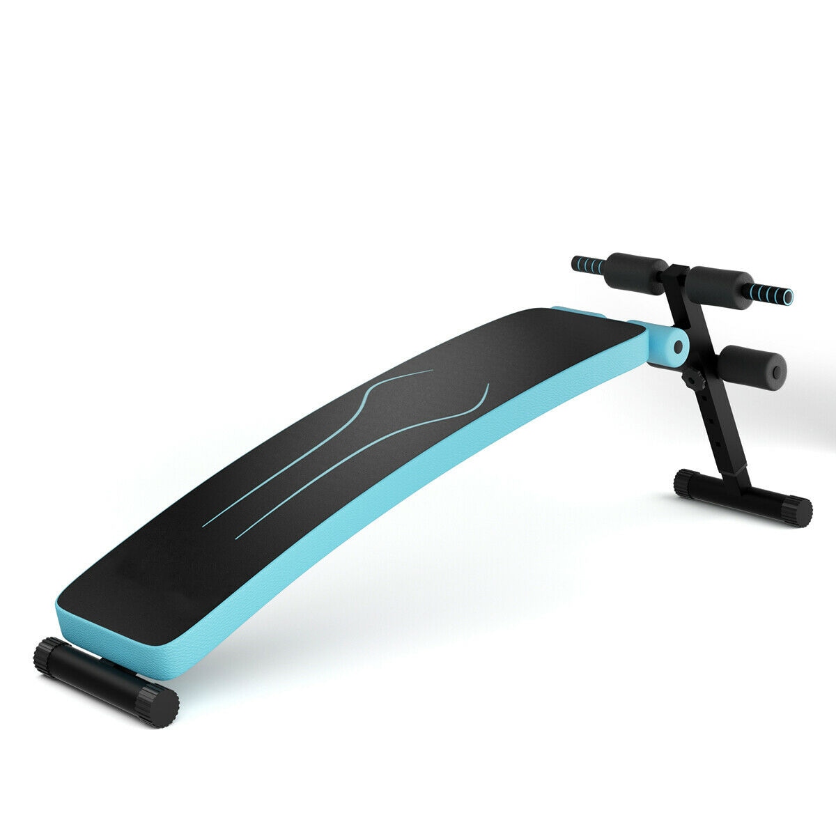 Slickblue Adjustable Home Grade Floor-Mount Weight Bench with PU Leather Backrest and Foam Rollers Blue and Black