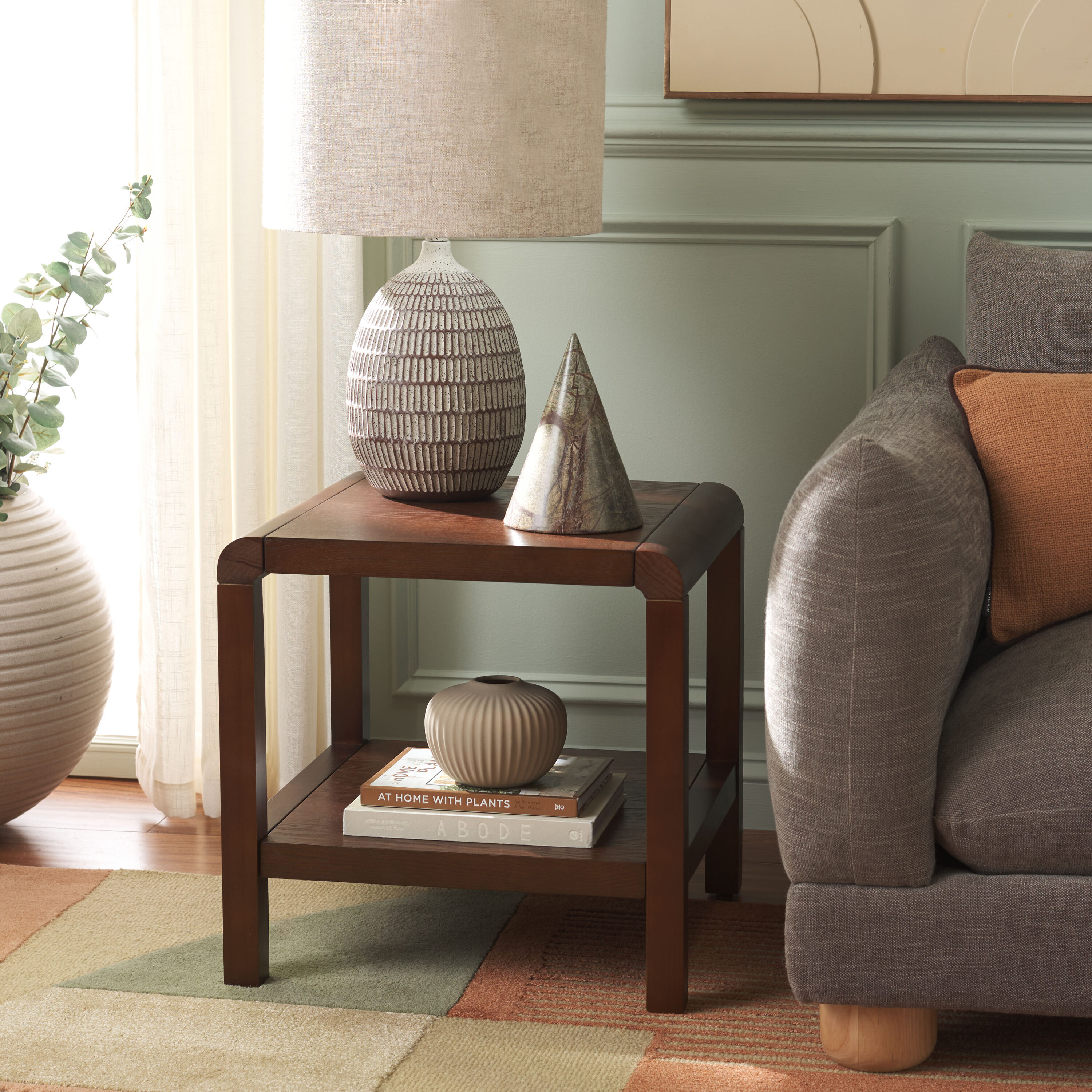 Rustic Polished Pine Accent Table Set with Storage