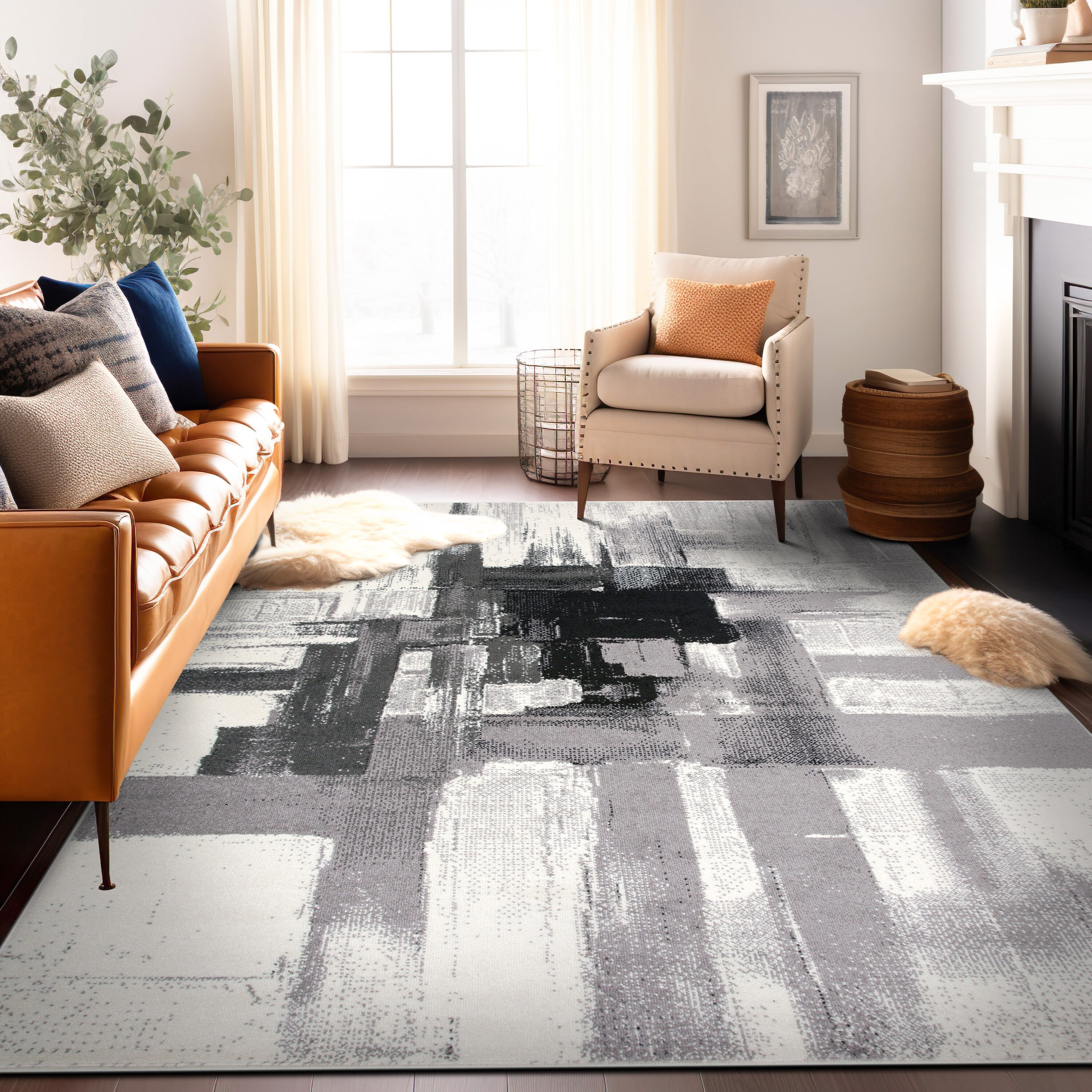 World Rug Gallery 950BLACK5X7 Arizona 5 x 7 (ft) Loomed Polypropylene Black Rectangular Indoor Abstract Mid-Century Modern Area rug