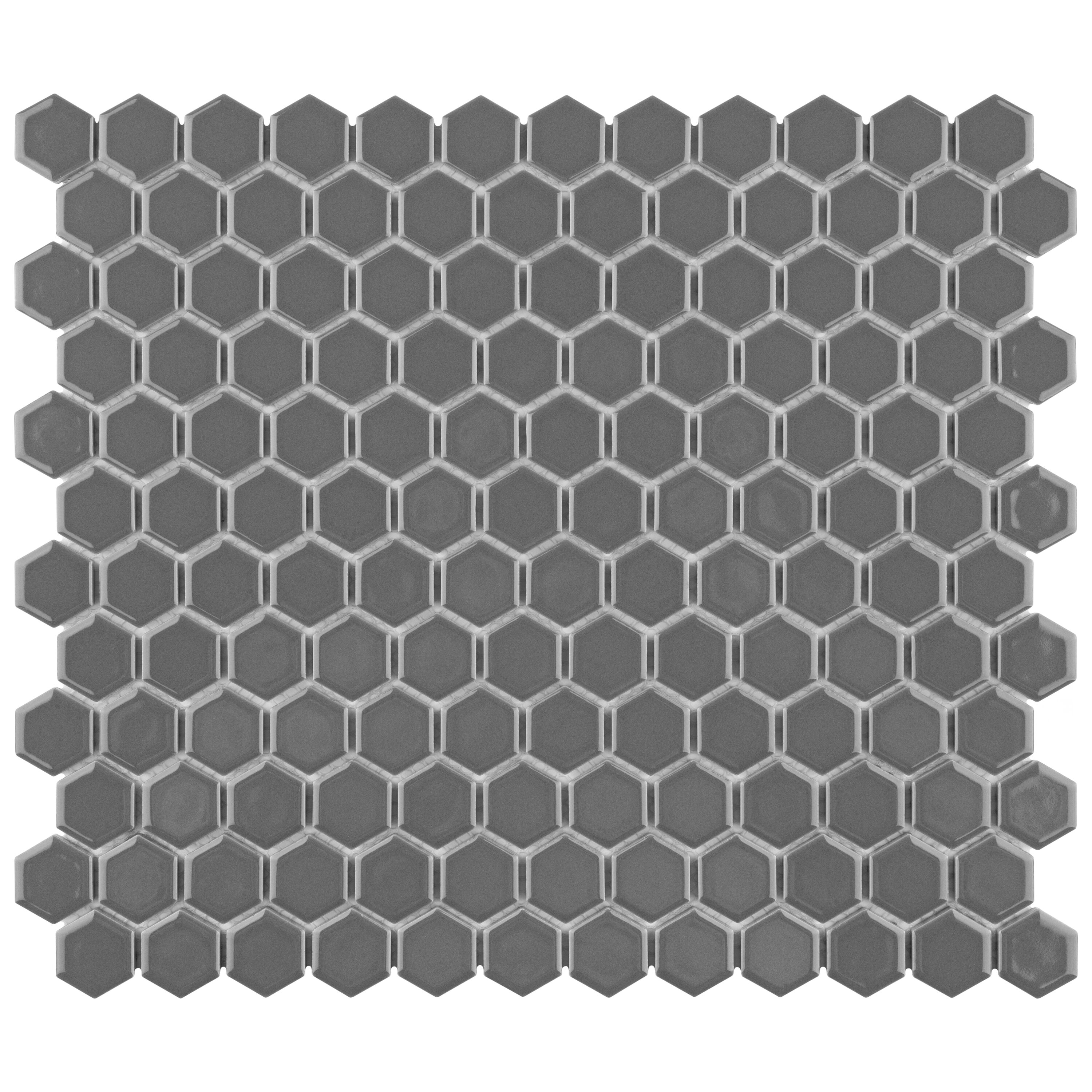 Affinity Tile S1FWRM1HGG Sample - Metro 1" Hex Glossy Grey 6-in x 6-in Glossy Porcelain Floor and Wall Tile