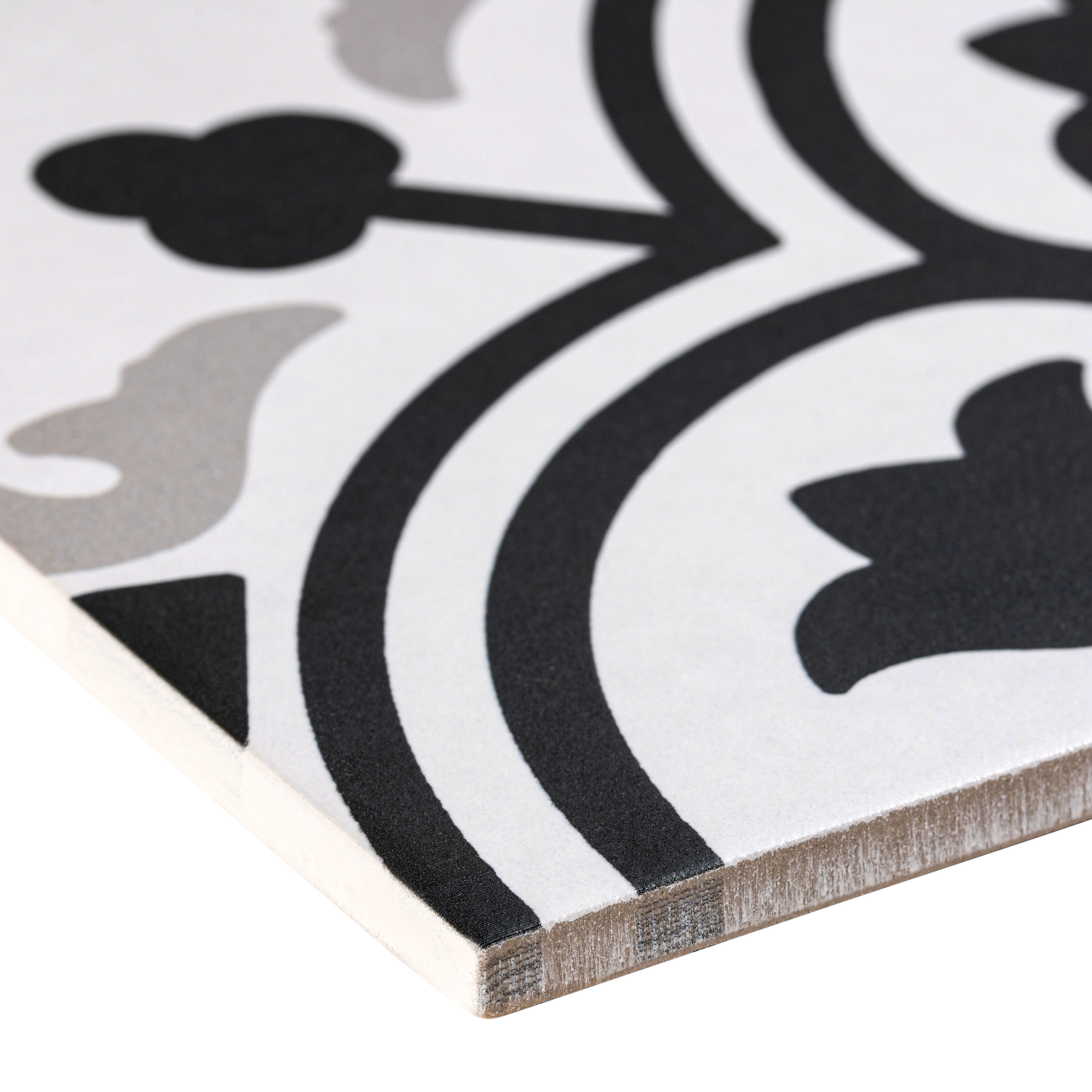 Bliss 8" Black and White Porcelain Patterned Tile