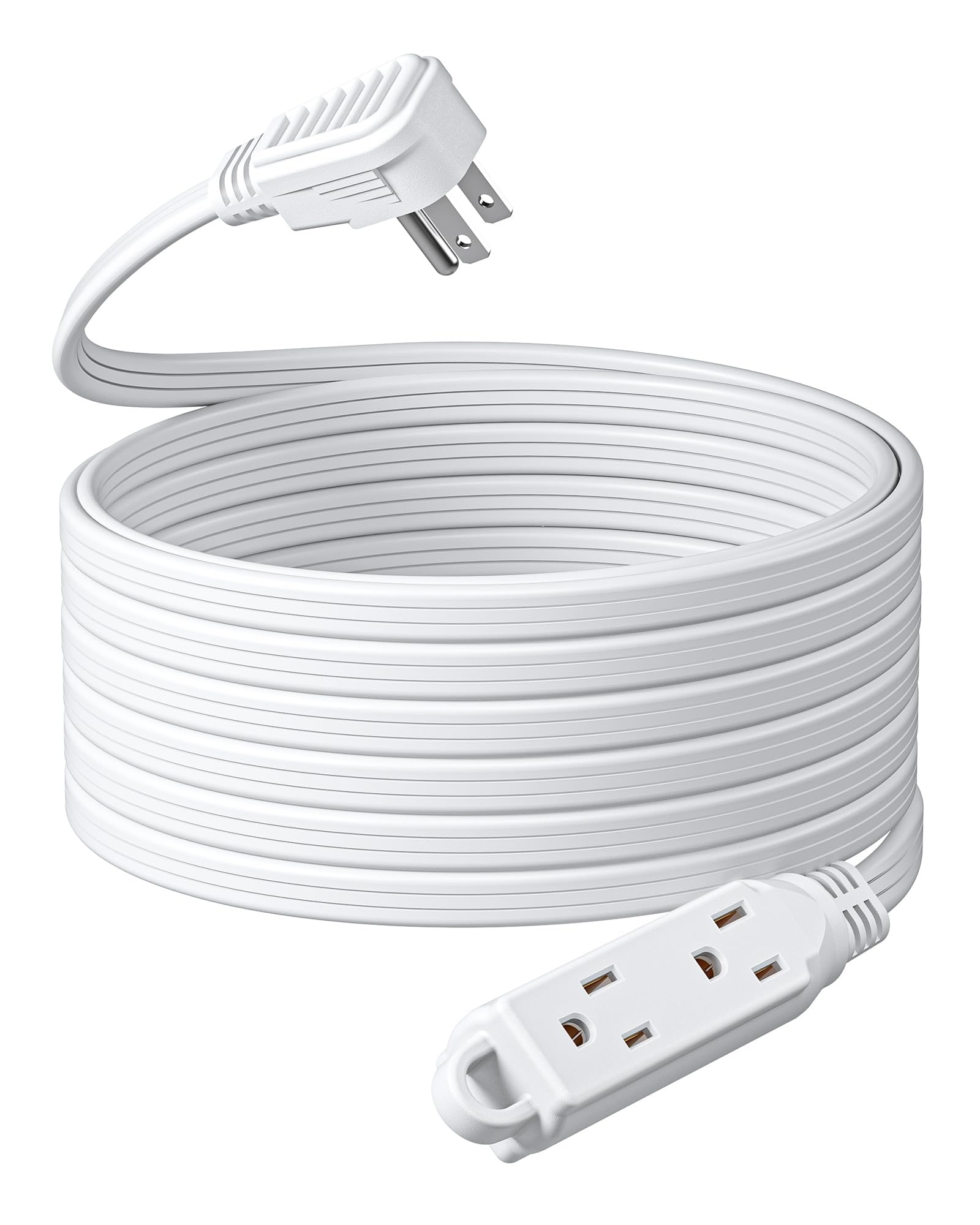 Vrbgify  25 FT Indoor Extension Cord 16 AWG SPT-3 3 Grounded Outlets Flat Plug Space Saving White ETL Listed 1625W 13A 125V 1 Pack