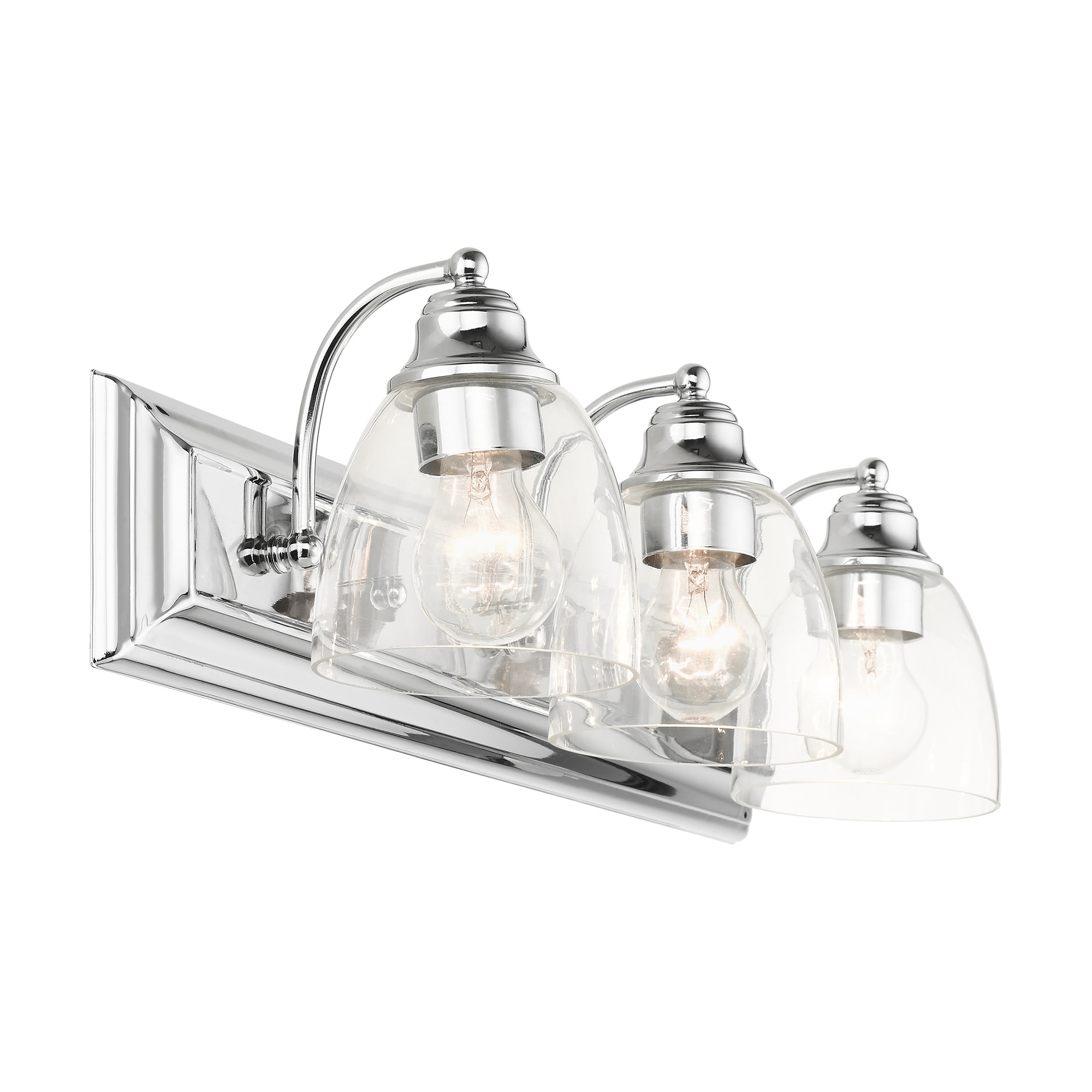 Elegant Polished Chrome 3-Light Vanity Sconce with Hand Blown Glass Shades